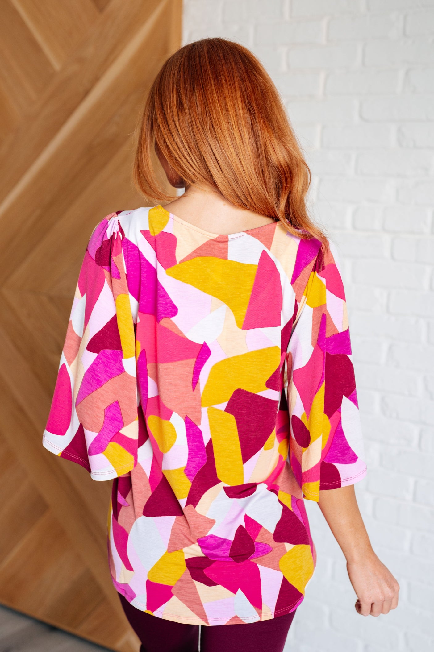 Blusa Cali en abstracto magenta y mostaza