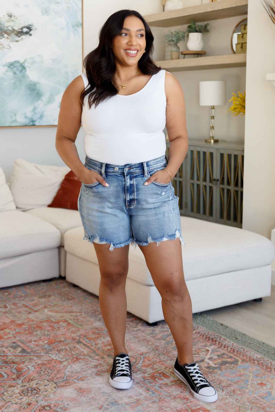 Callie High Rise Adjustable Button Cutoff Shorts - Liarian Unlimited Boutique