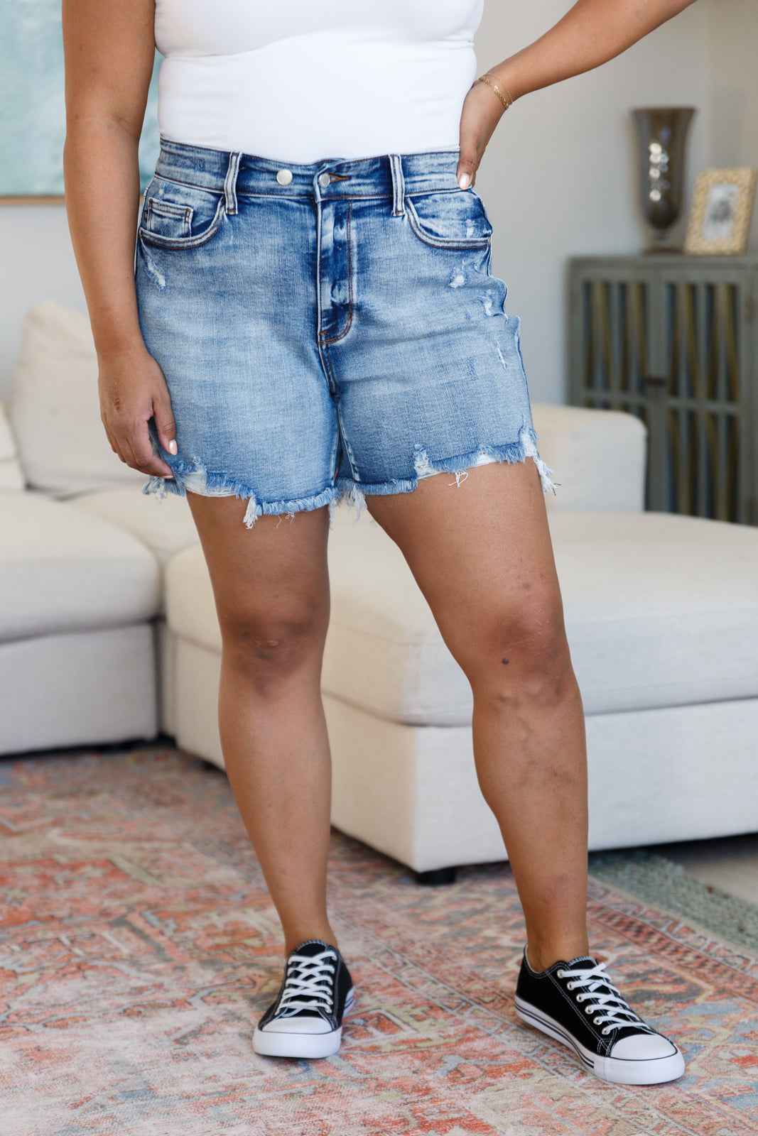 Callie High Rise Adjustable Button Cutoff Shorts - Liarian Unlimited Boutique