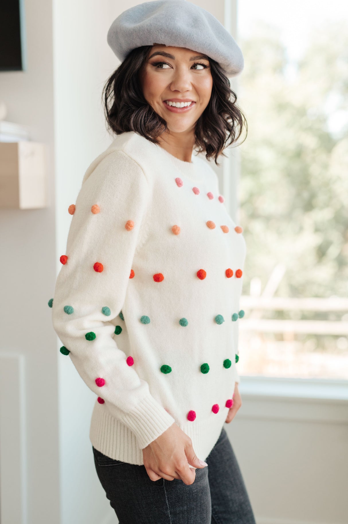 Candy Buttons Pom Detail Sweater - Liarian Unlimited Boutique
