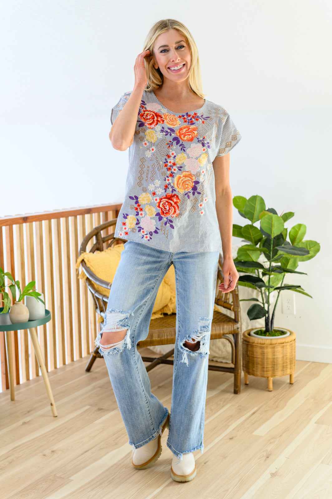 Canopy Of Crushes Striped Floral Top - Liarian Unlimited Boutique