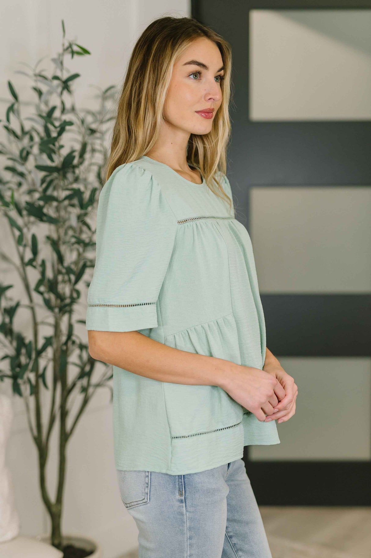Caught You Looking Crinkle Woven Blouse