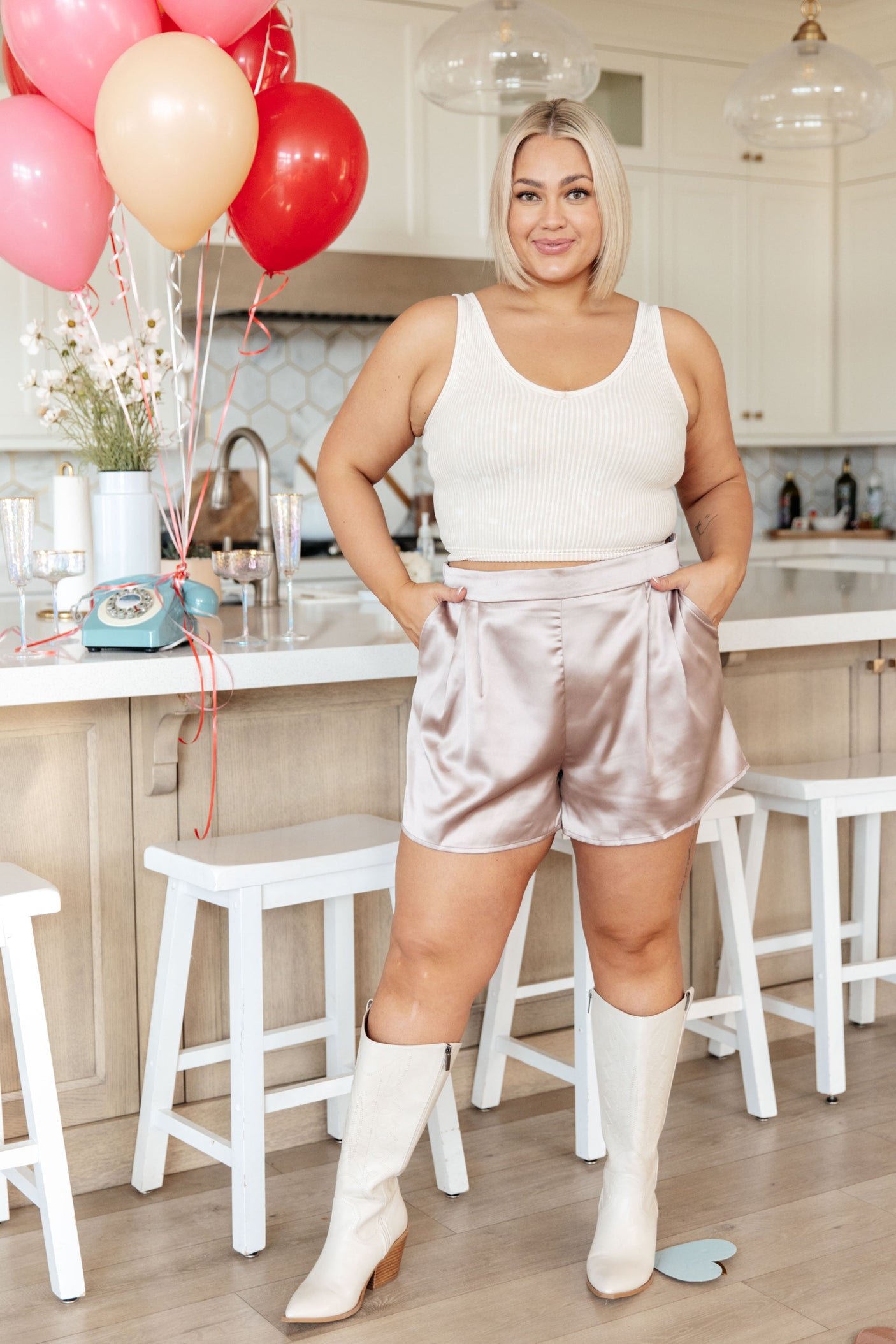 Champagne and Roses Satin Shorts - Liarian Unlimited Boutique