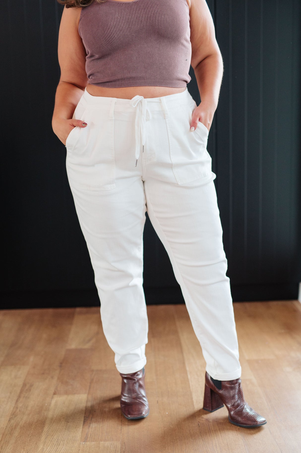 Charlene High Rise Jogger in Ecru - Liarian Unlimited Boutique