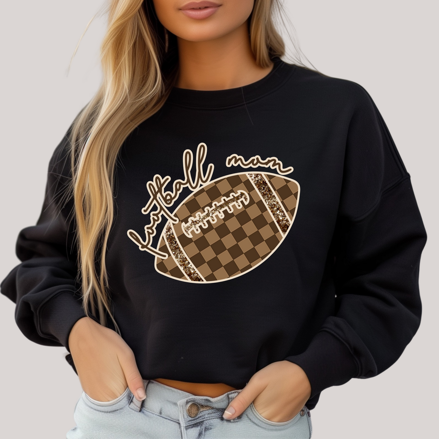 Check Football Mom in Black Sweatshirt - Liarian Unlimited Boutique