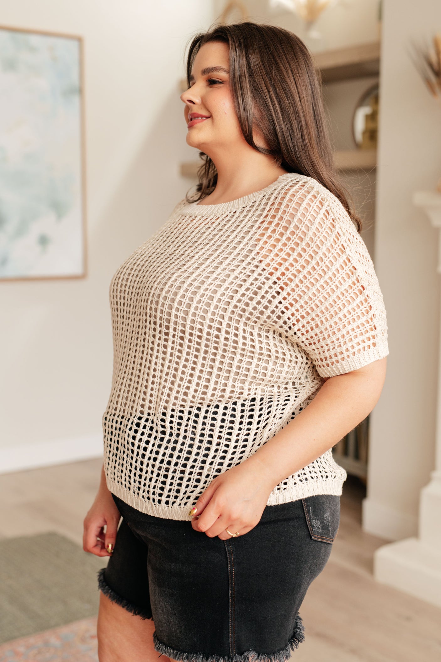 Coastal Dreams Fishnet Top in Cream - Liarian Unlimited Boutique