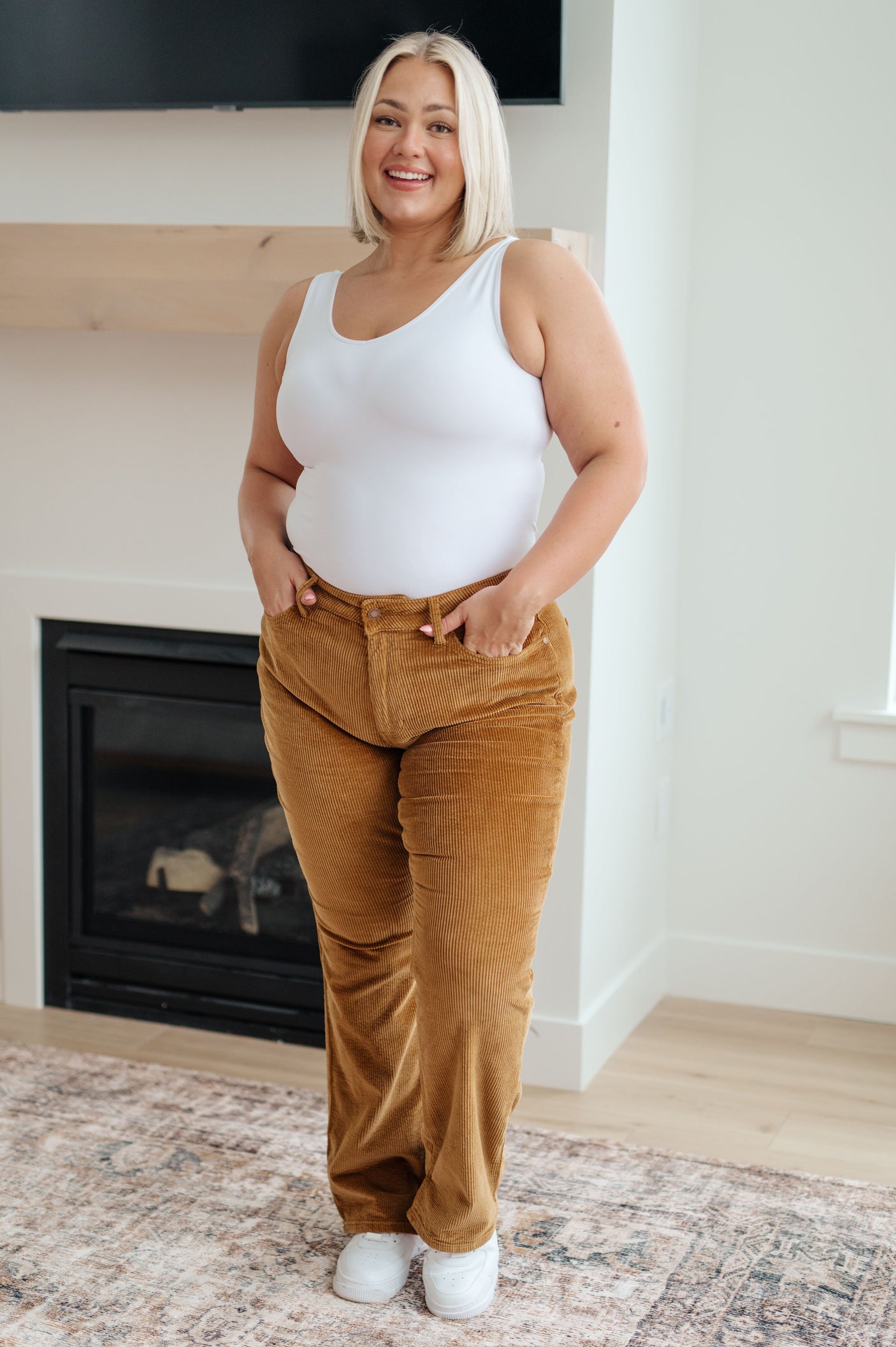Cordelia Bootcut Corduroy Pants in Camel - Liarian Unlimited Boutique