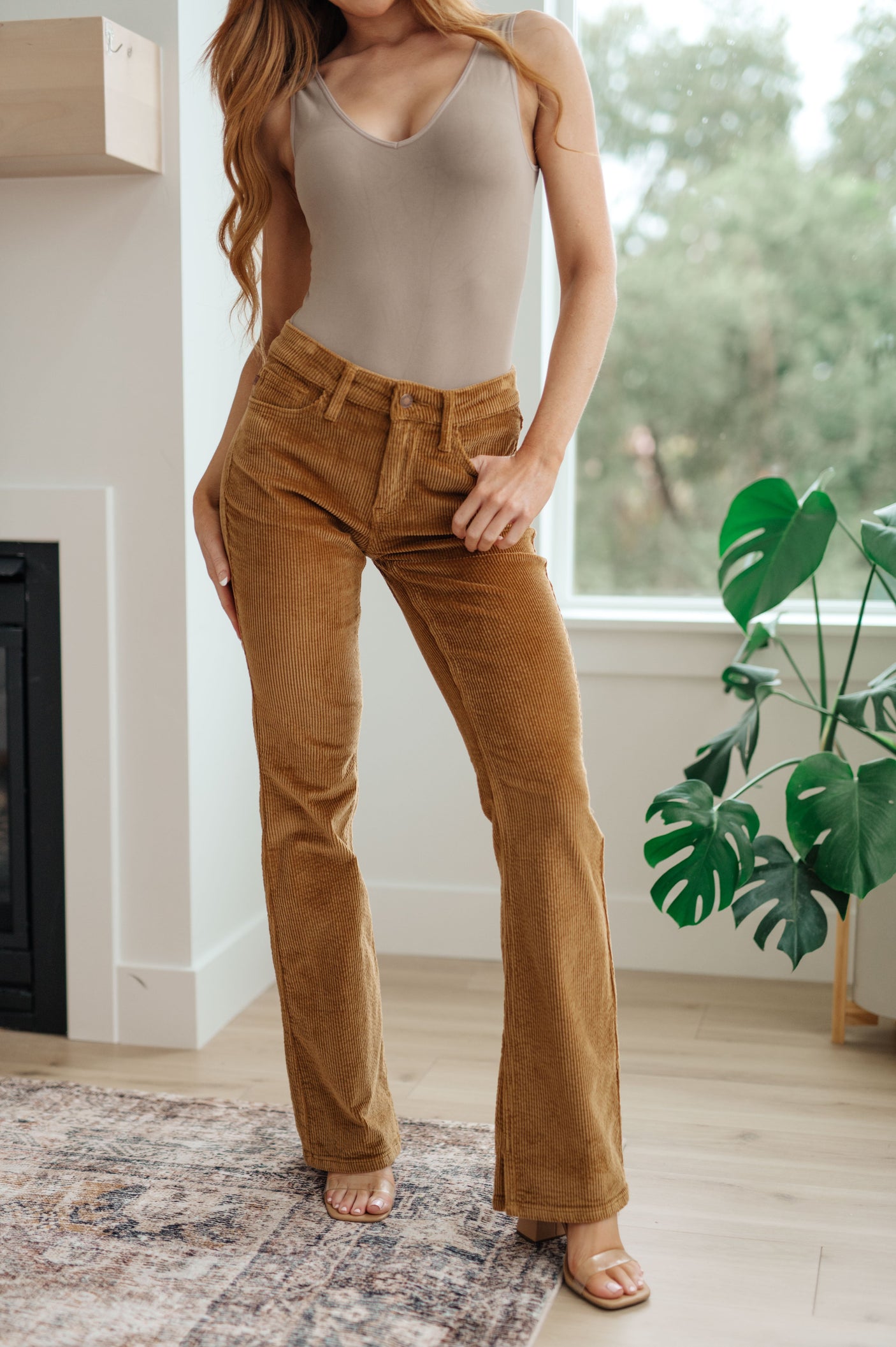 Cordelia Bootcut Corduroy Pants in Camel - Liarian Unlimited Boutique