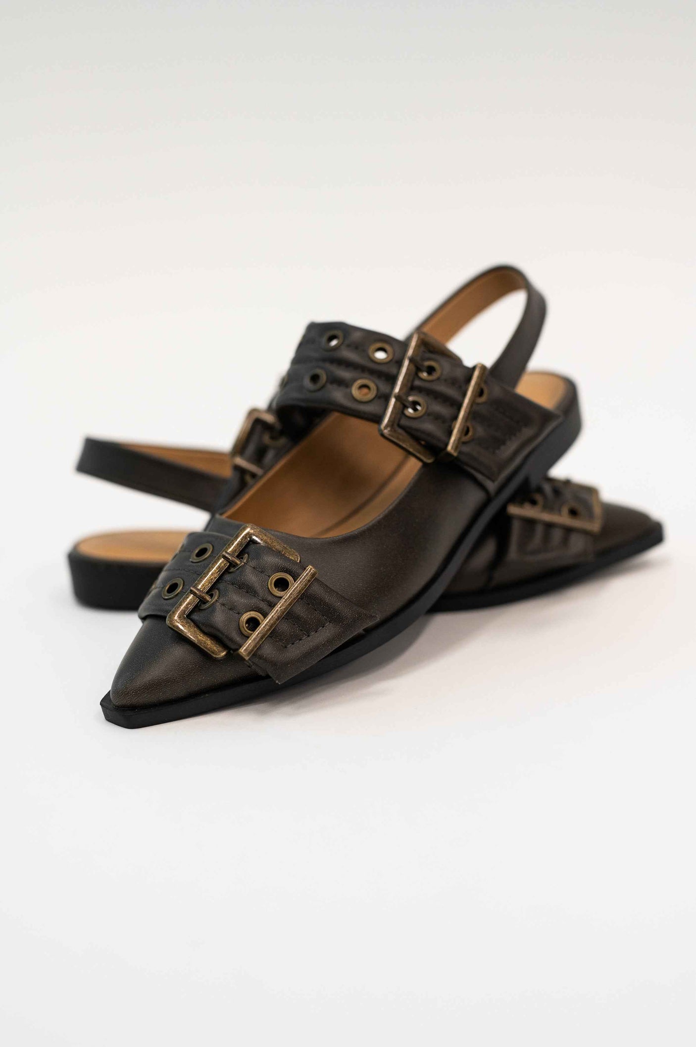 Crazy Train Buckle Pointy Toe Flats