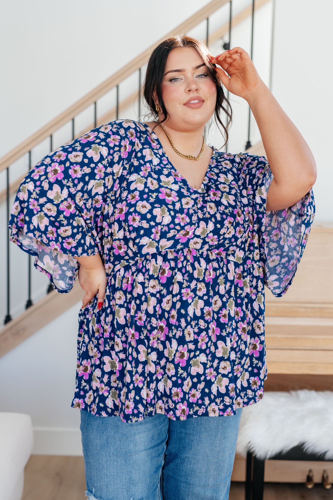 Dearest Dreamer Peplum Top in Navy Floral - Liarian Unlimited Boutique