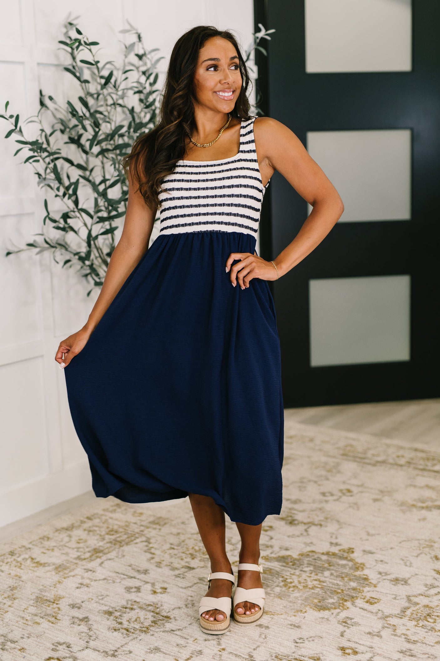 Vestido midi Dockside Darling en azul marino