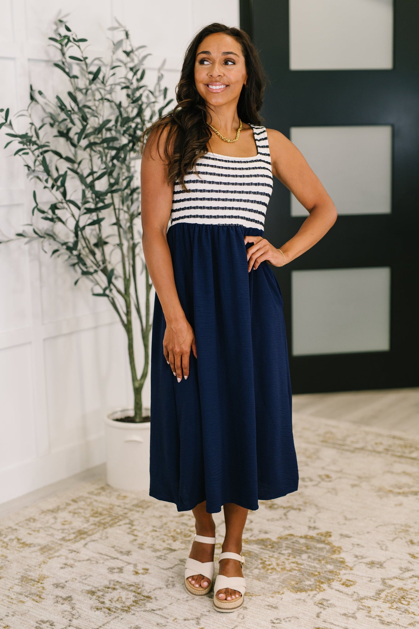 Vestido midi Dockside Darling en azul marino