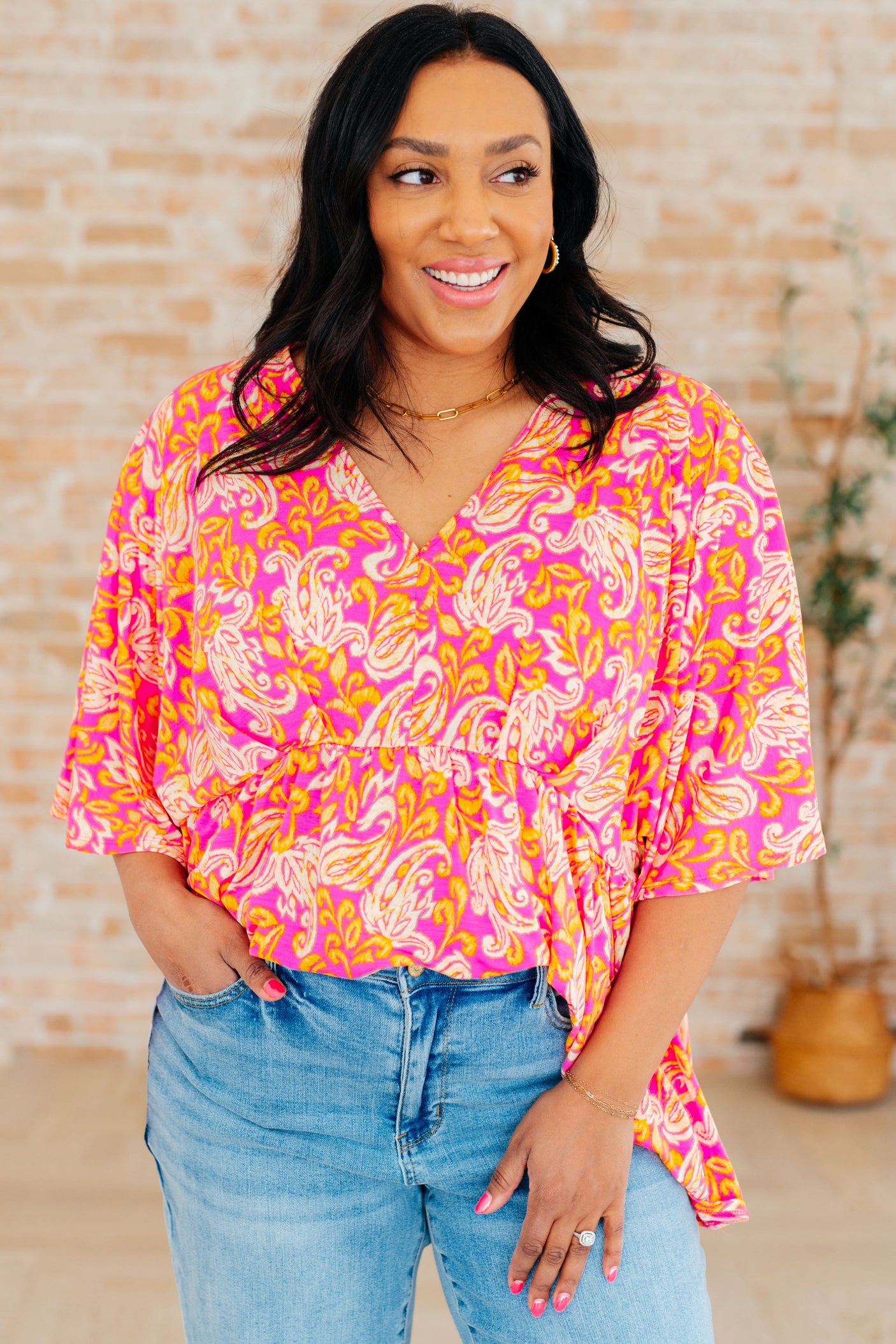 Dreamer Peplum Top in Pink Filigree - Liarian Unlimited Boutique