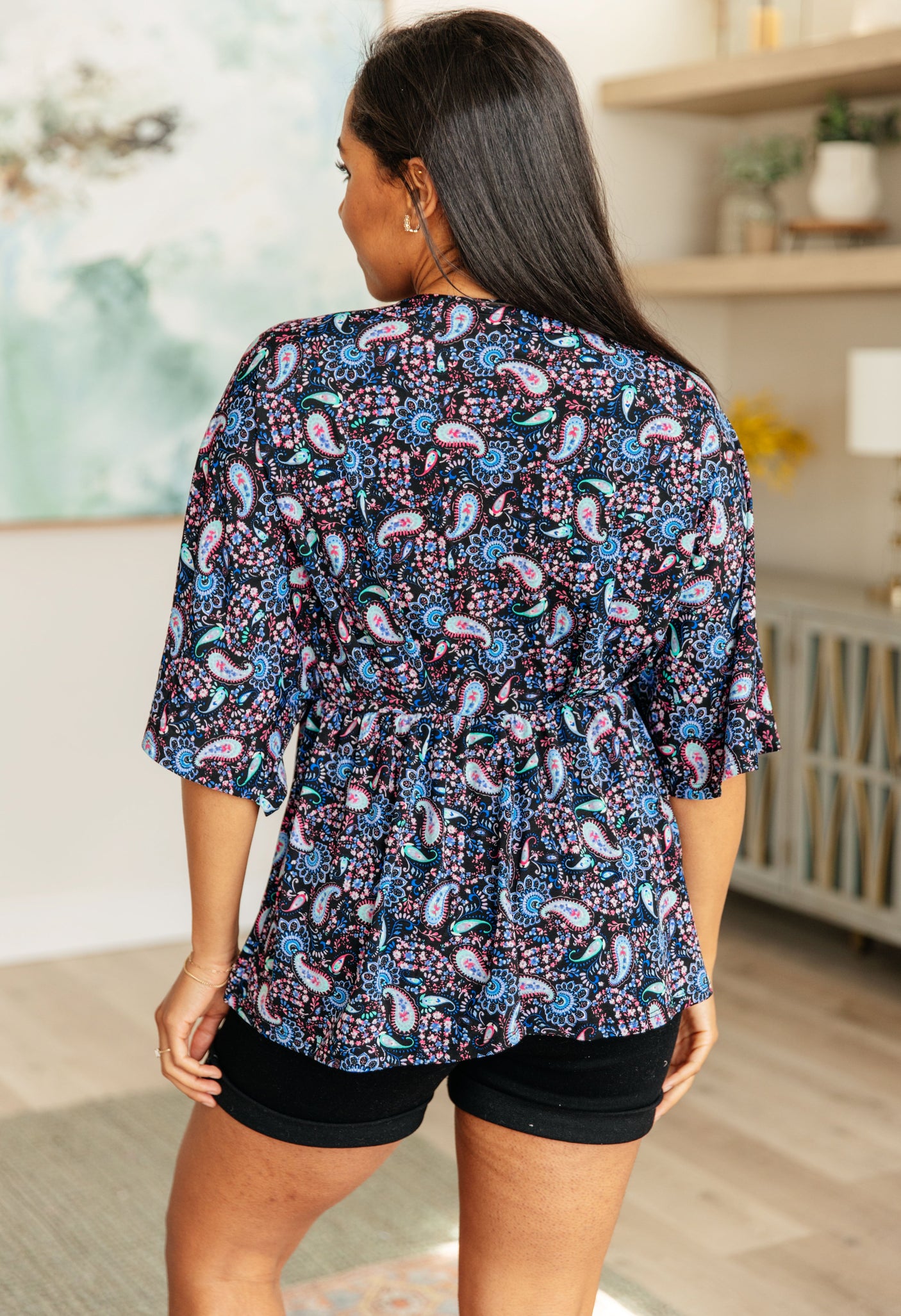 Dreamer Top in Black and Periwinkle Paisley - Liarian Unlimited Boutique