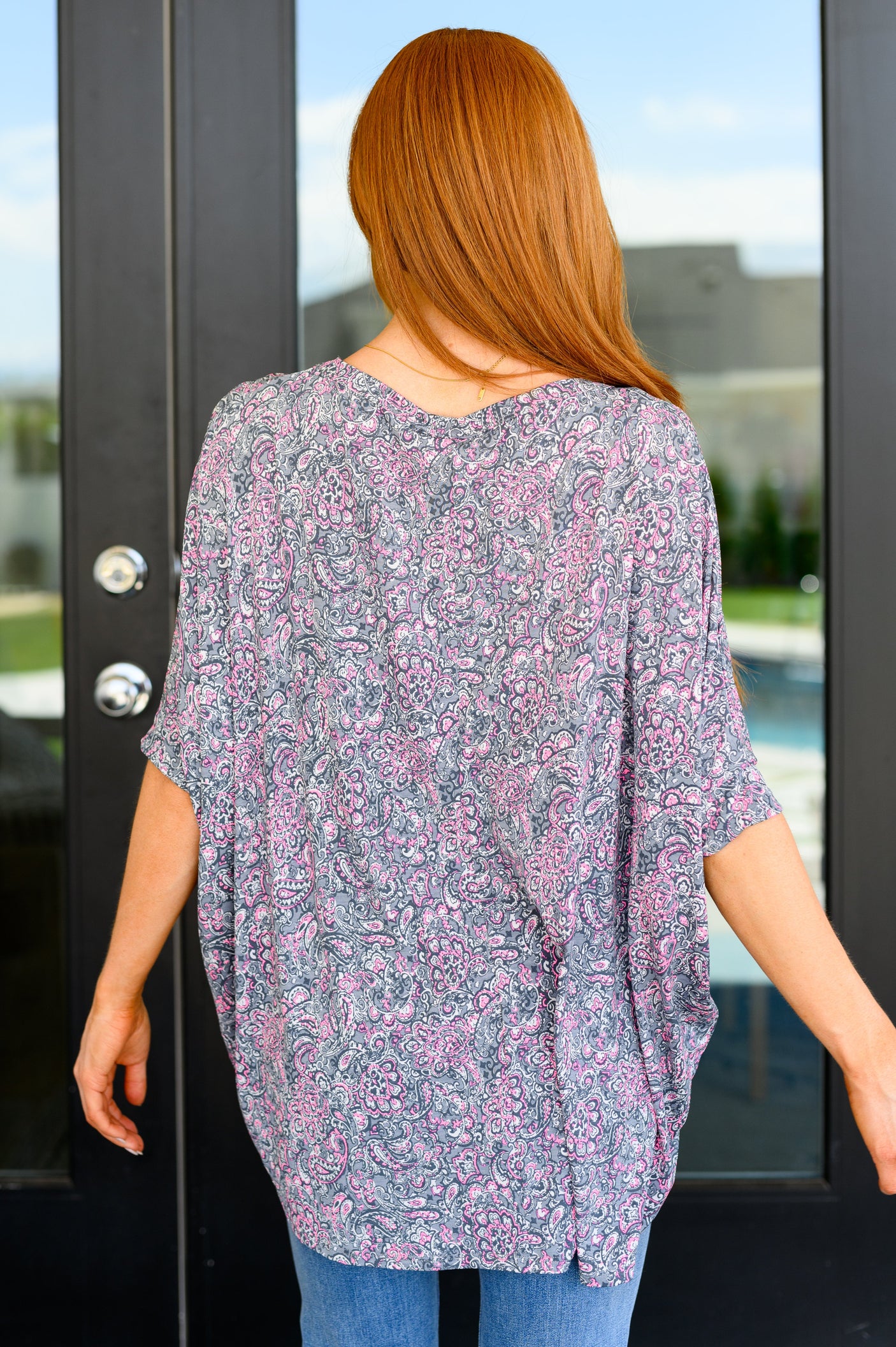 Blusa esencial en cachemir gris y rosa
