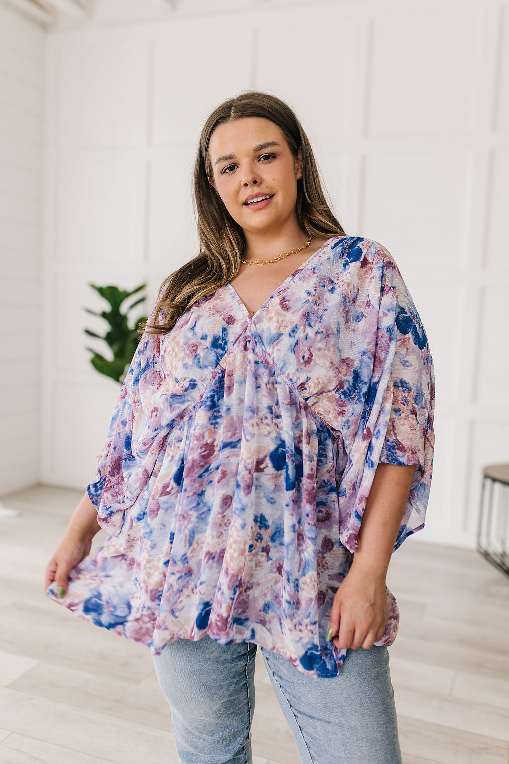 Top peplum drapeado floral Fabled en azul