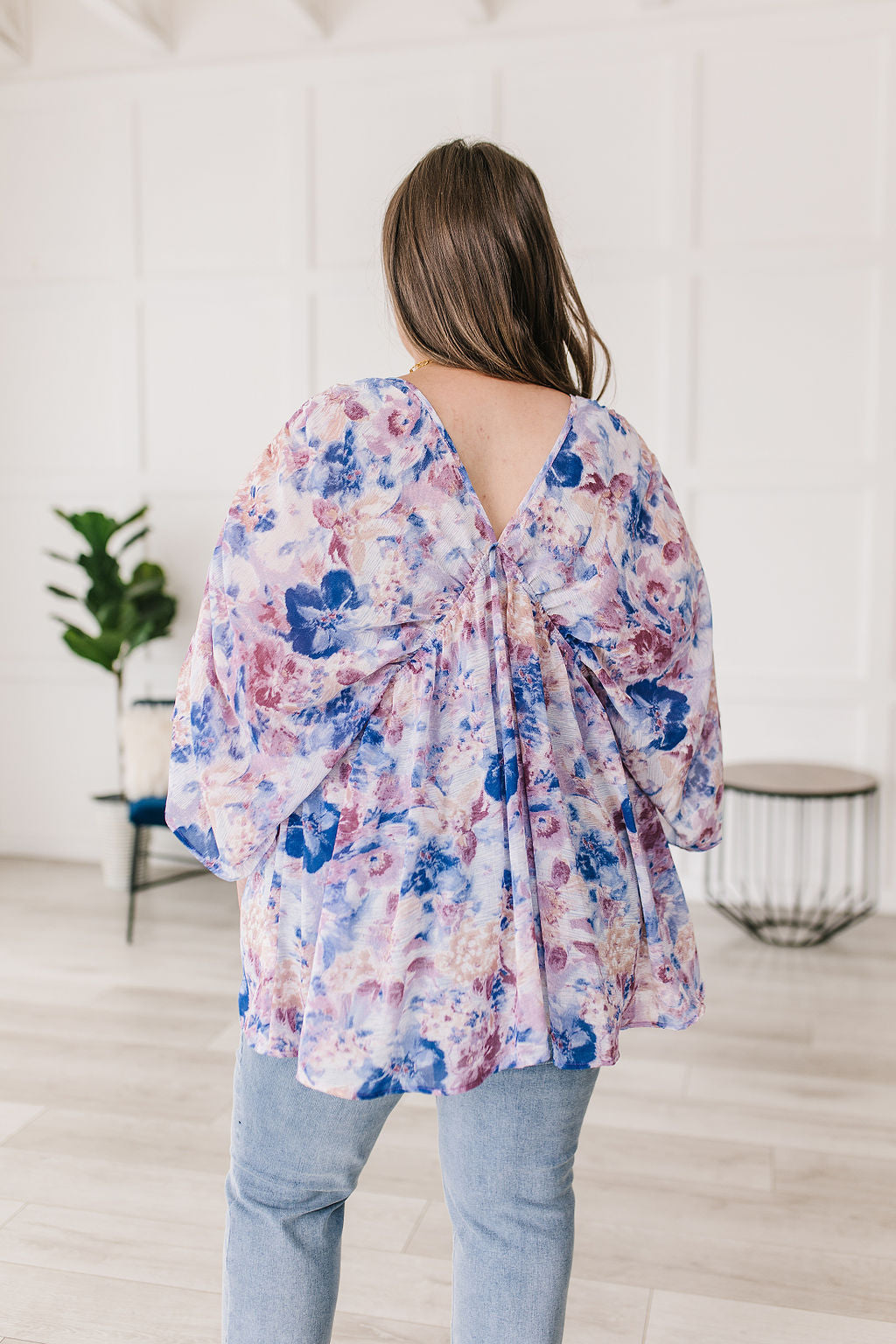 Top peplum drapeado floral Fabled en azul