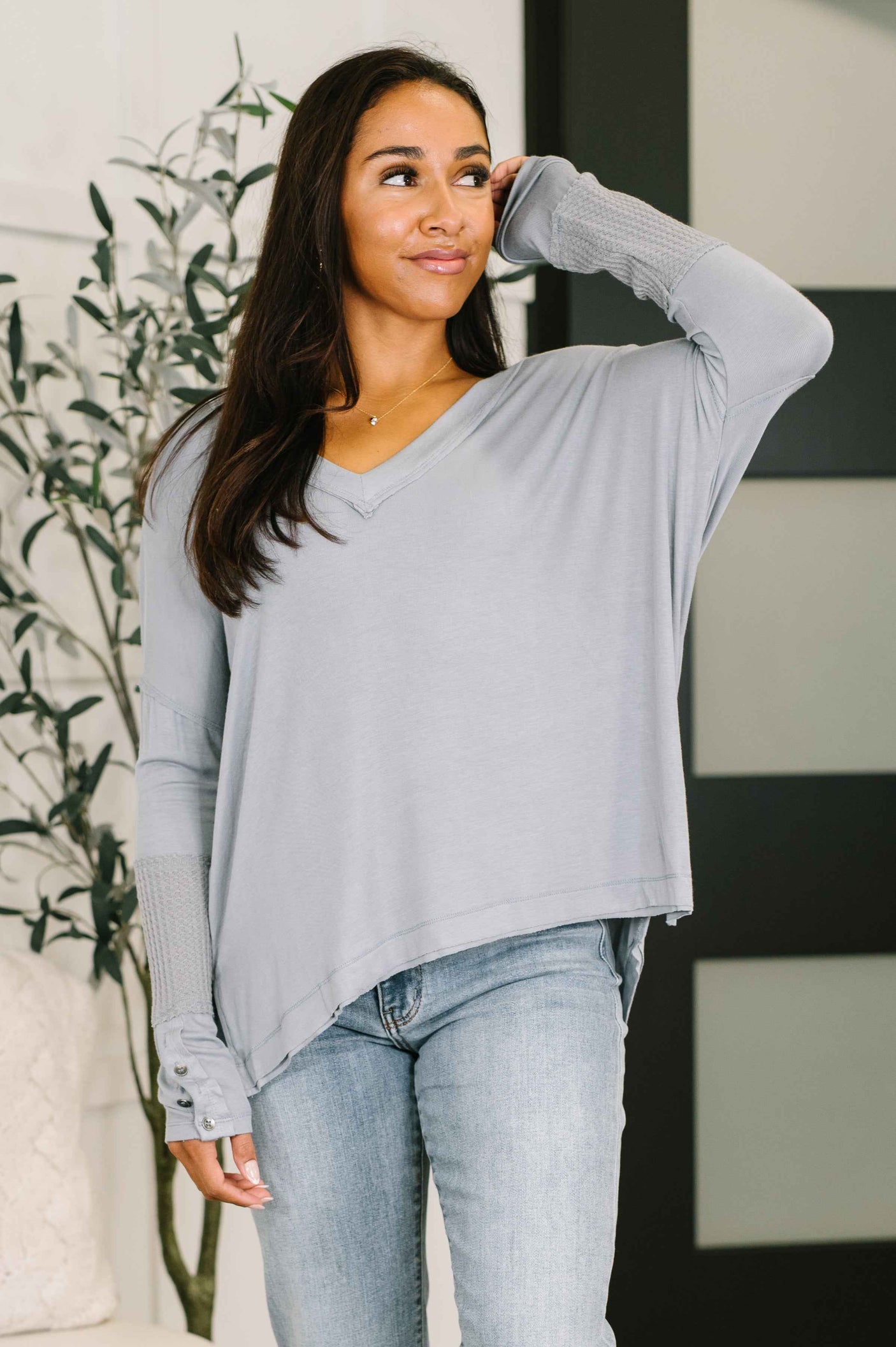 Feel That Something Contrast Sleeve Top
