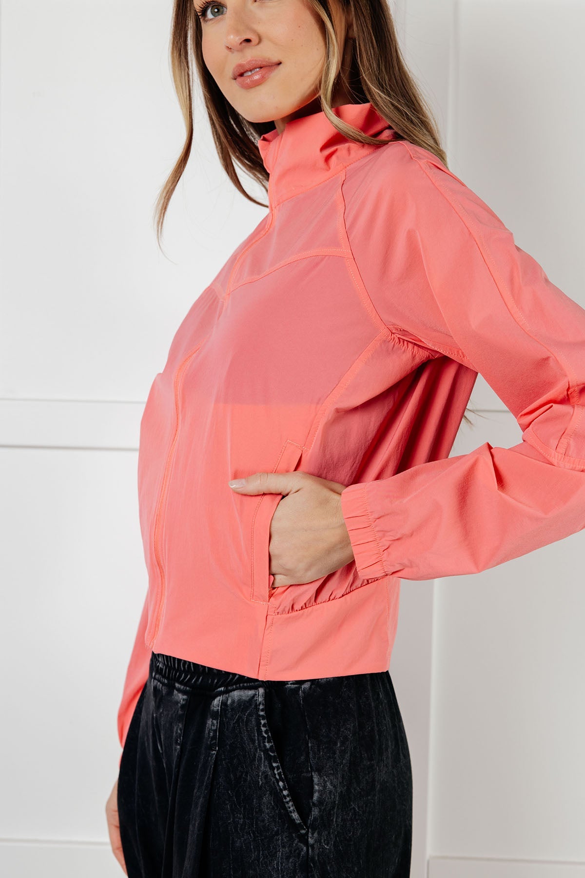 Fit Happens Nylon Tennis Jacket in Coral Rose - Liarian Unlimited Boutique