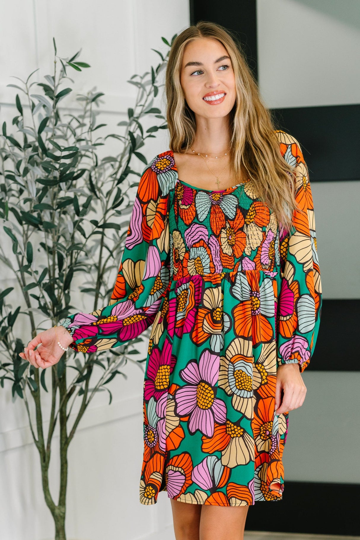 Vestido de cuello redondo Floral Affairs