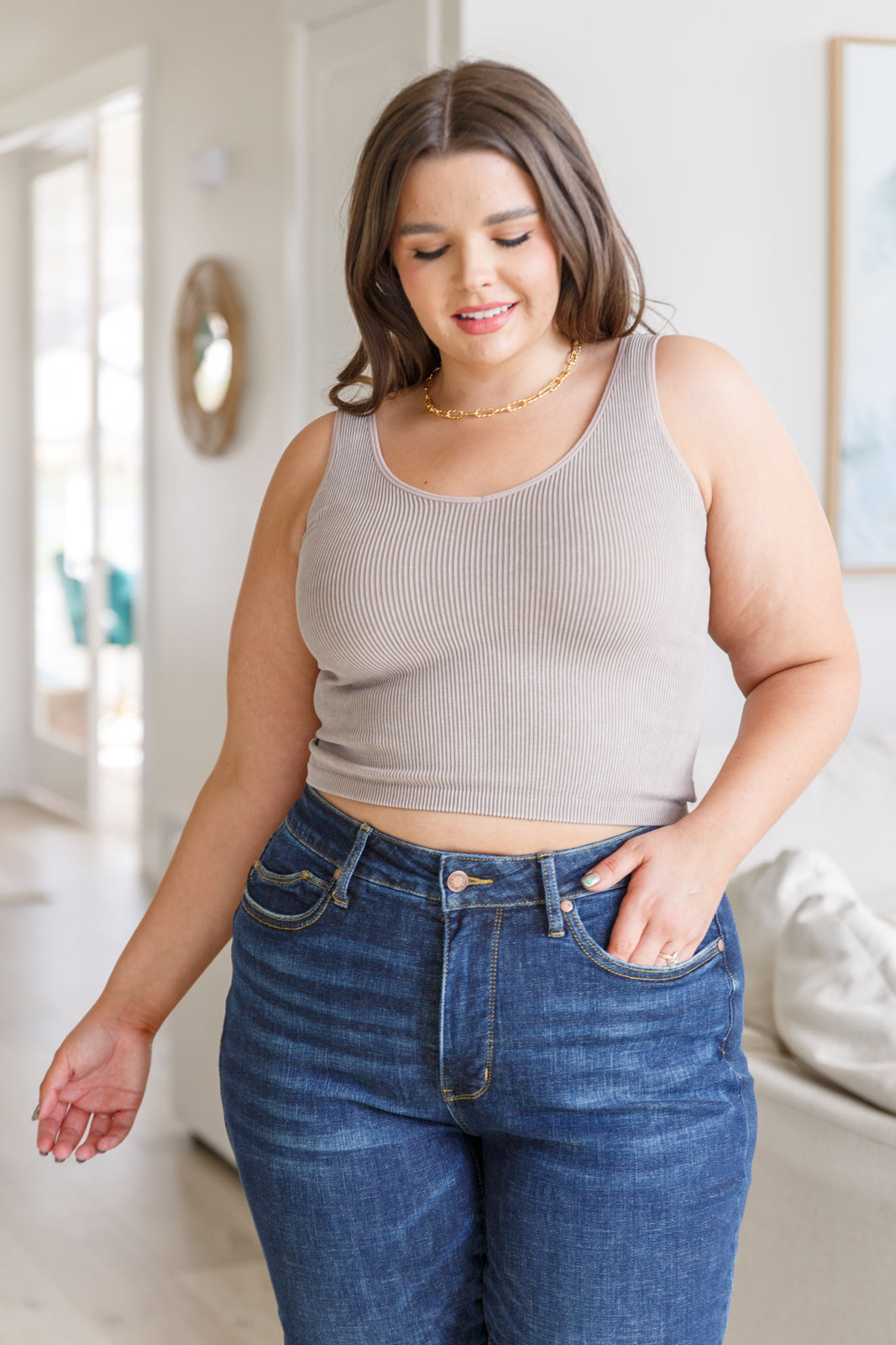 Fundamentals Ribbed Seamless Reversible Tank in Light Mocha - Liarian Unlimited Boutique