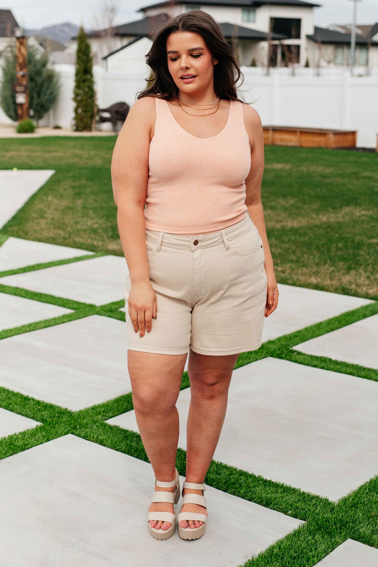 Fundamentals Ribbed Seamless Reversible Tank in Peach - Liarian Unlimited Boutique
