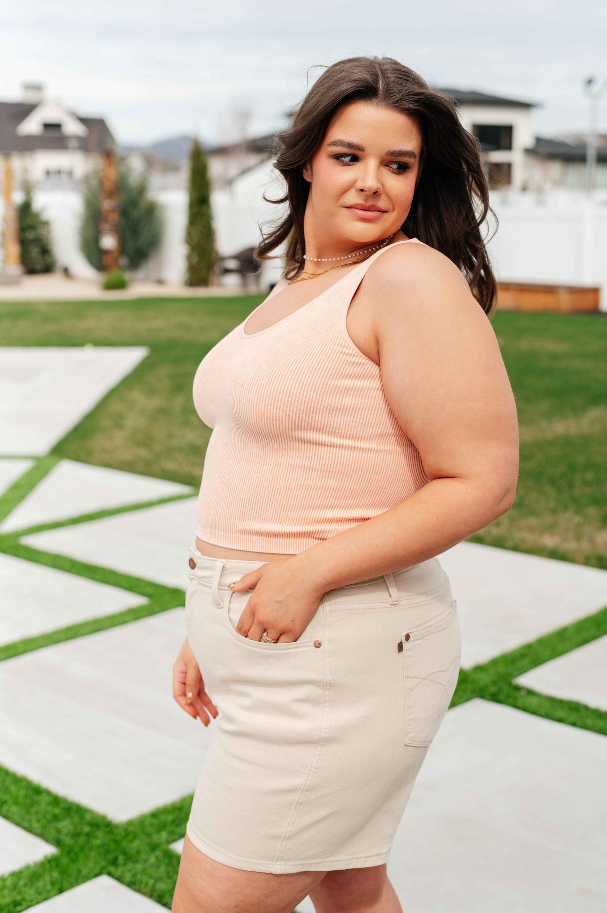 Fundamentals Ribbed Seamless Reversible Tank in Peach - Liarian Unlimited Boutique