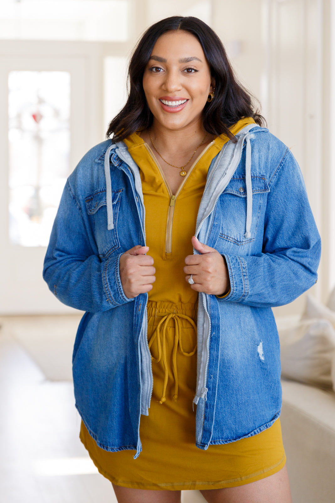 Getting Out Long Sleeve Hoodie Romper Gold Spice - Liarian Unlimited Boutique