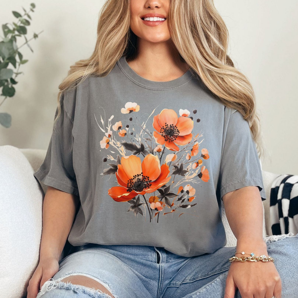 Camiseta estampada con flores de otoño