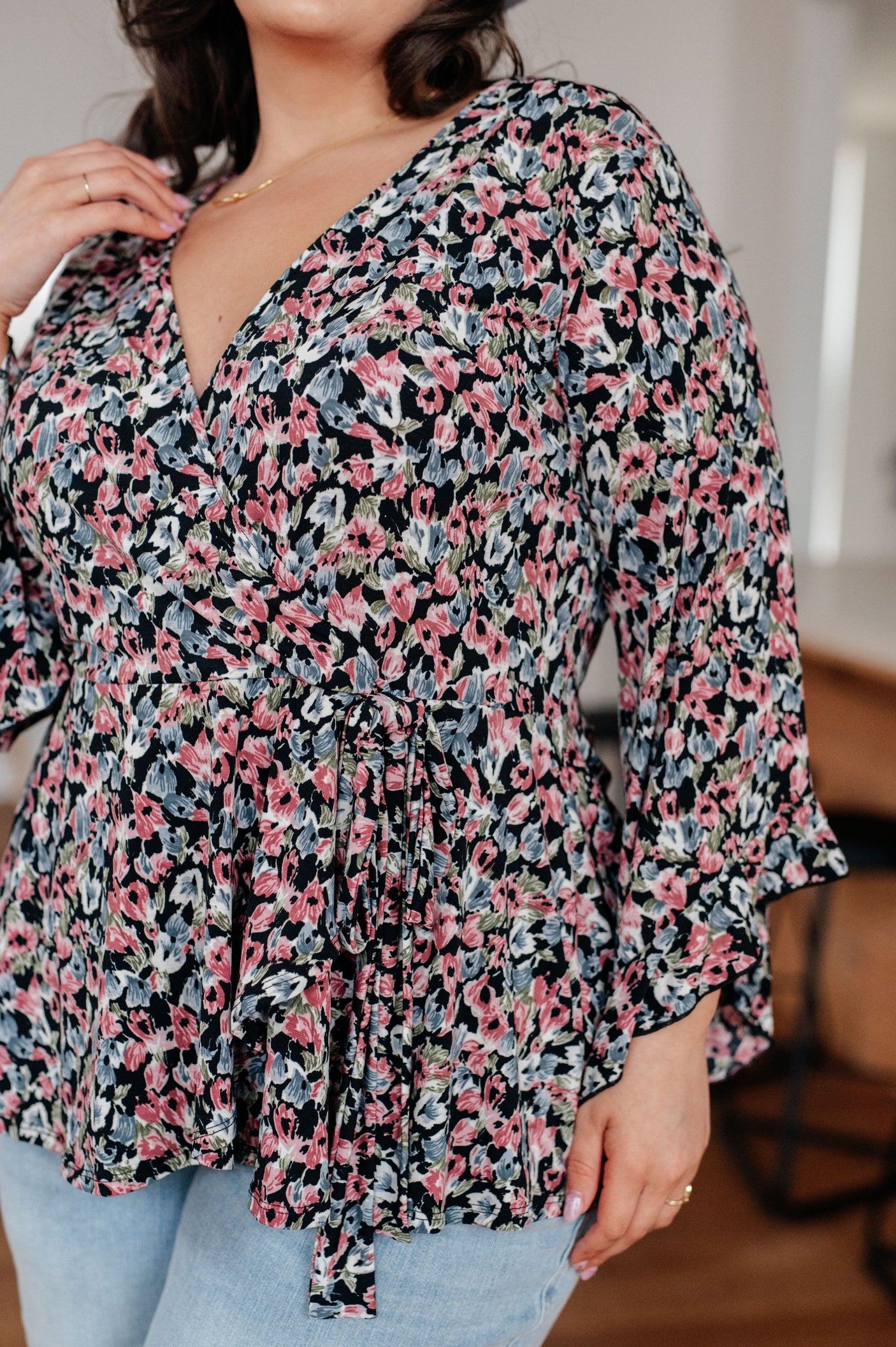 Have It All Angel Sleeve Top in Black Floral - Liarian Unlimited Boutique