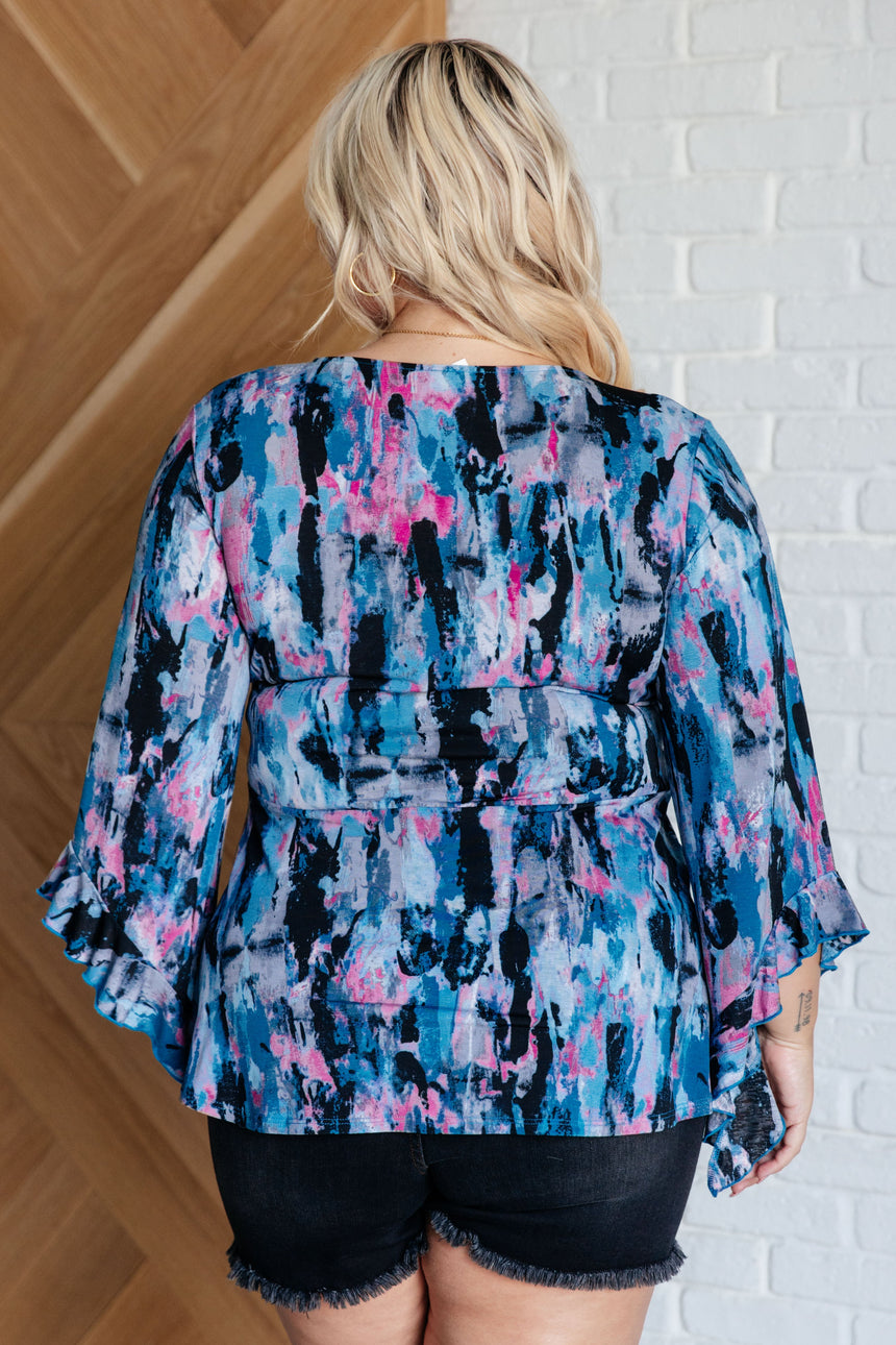 Have it All Angel Sleeve Top in Abstract Magenta - Liarian Unlimited Boutique