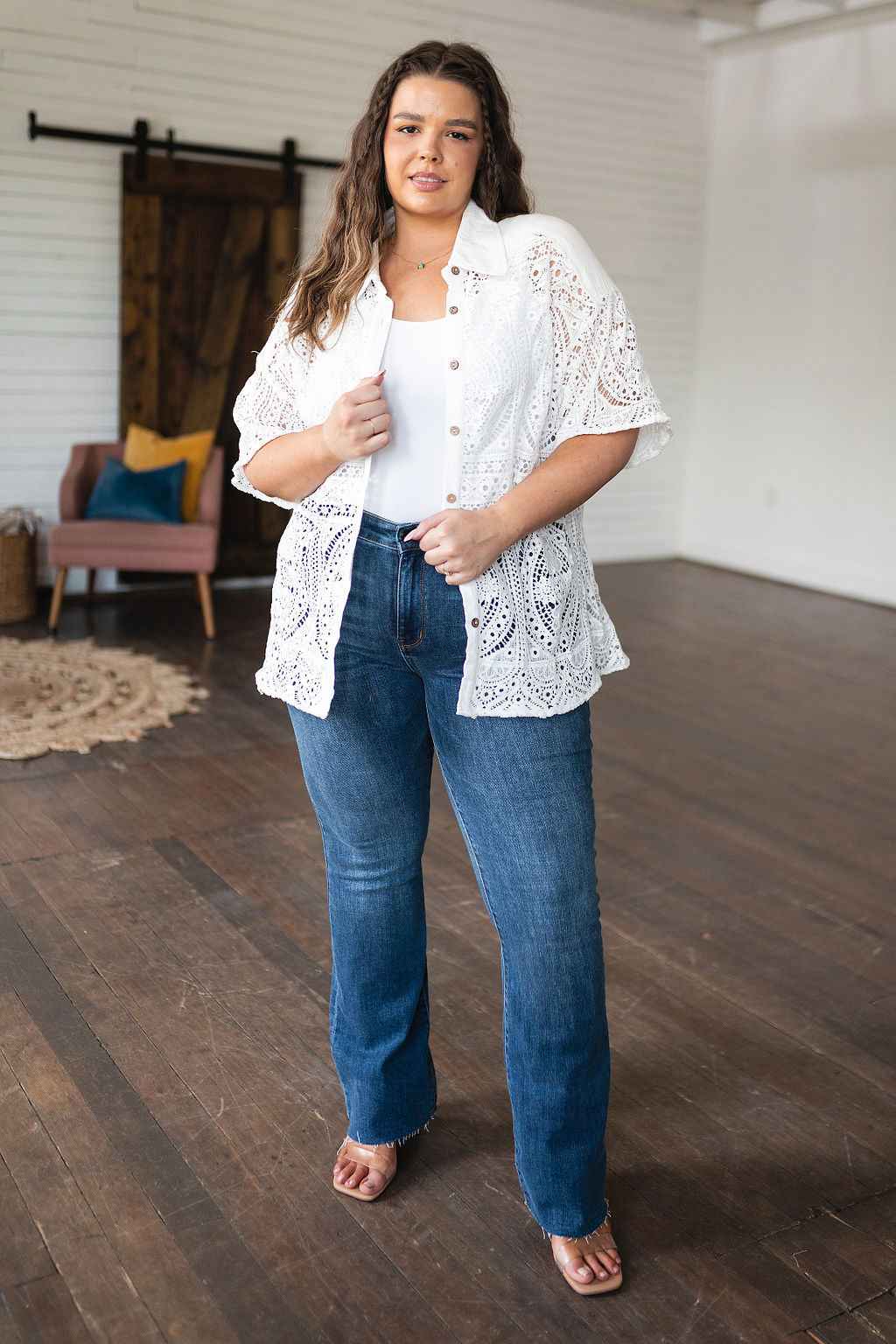Head in the Clouds Lace Button Down - Liarian Unlimited Boutique