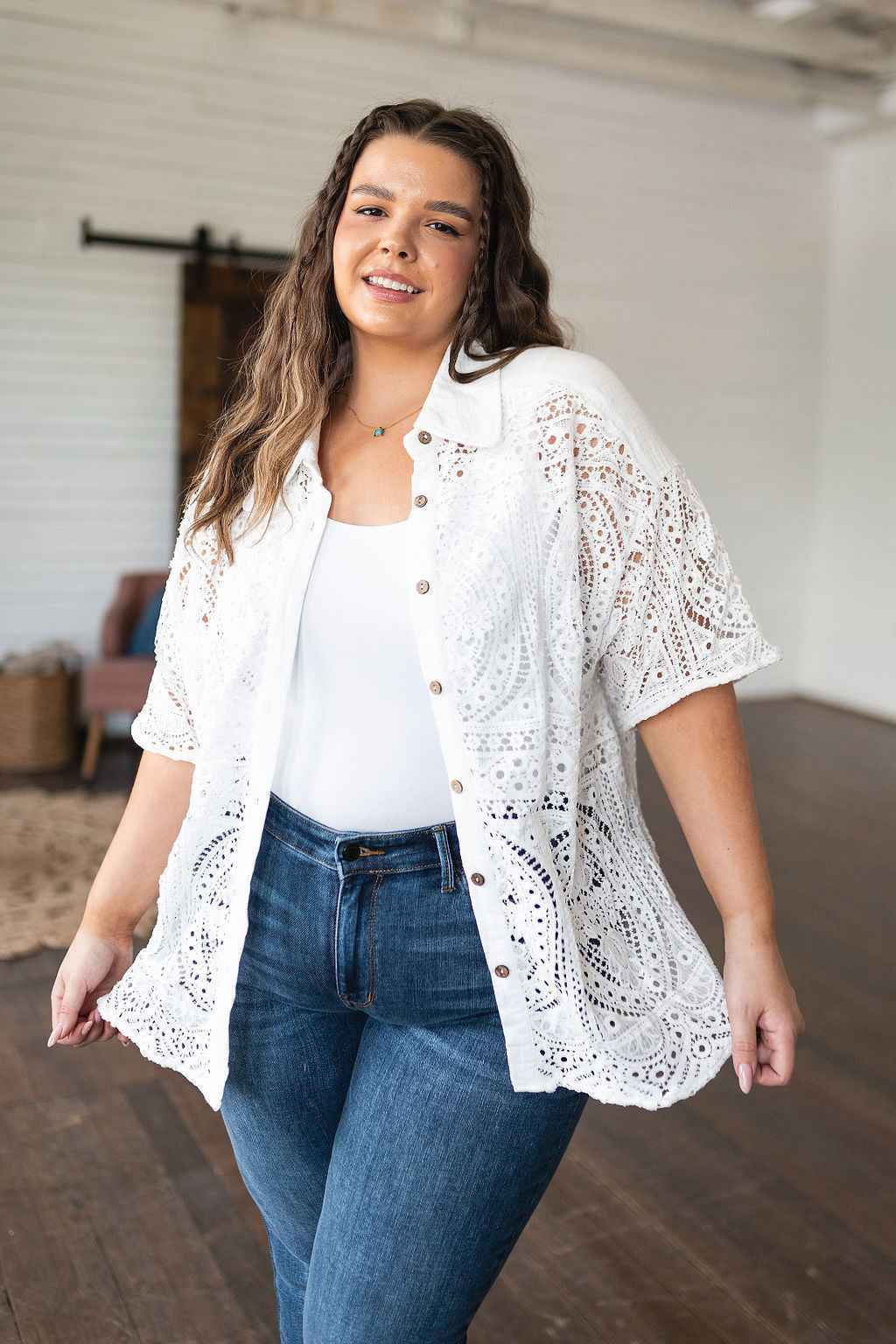 Head in the Clouds Lace Button Down - Liarian Unlimited Boutique