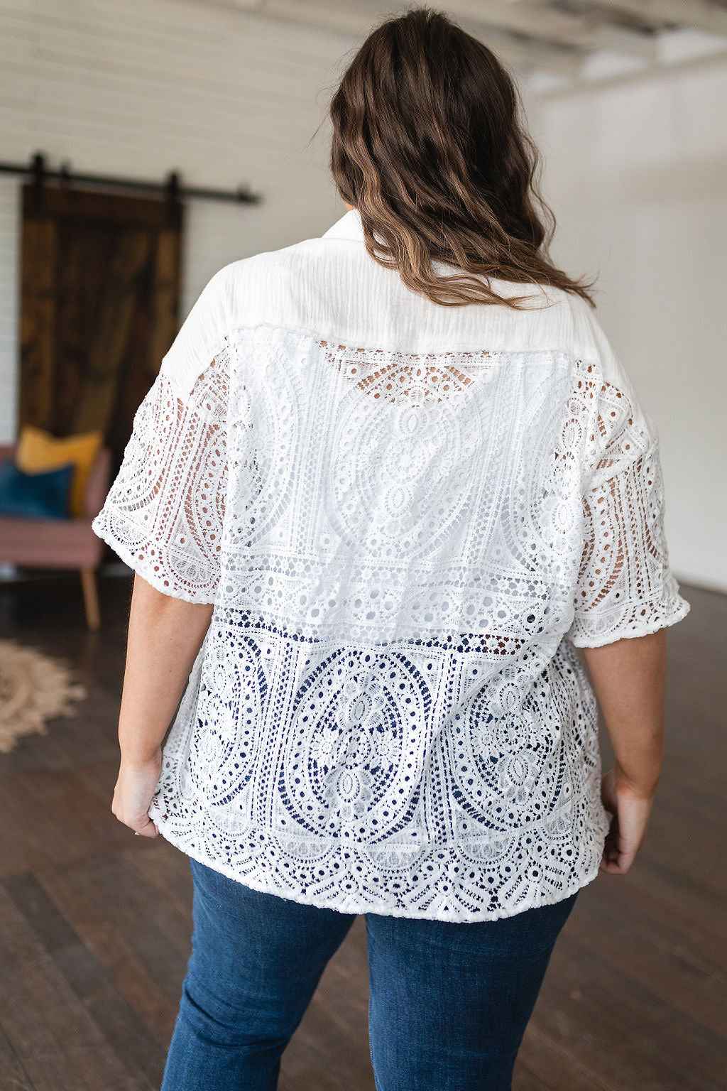 Head in the Clouds Lace Button Down - Liarian Unlimited Boutique