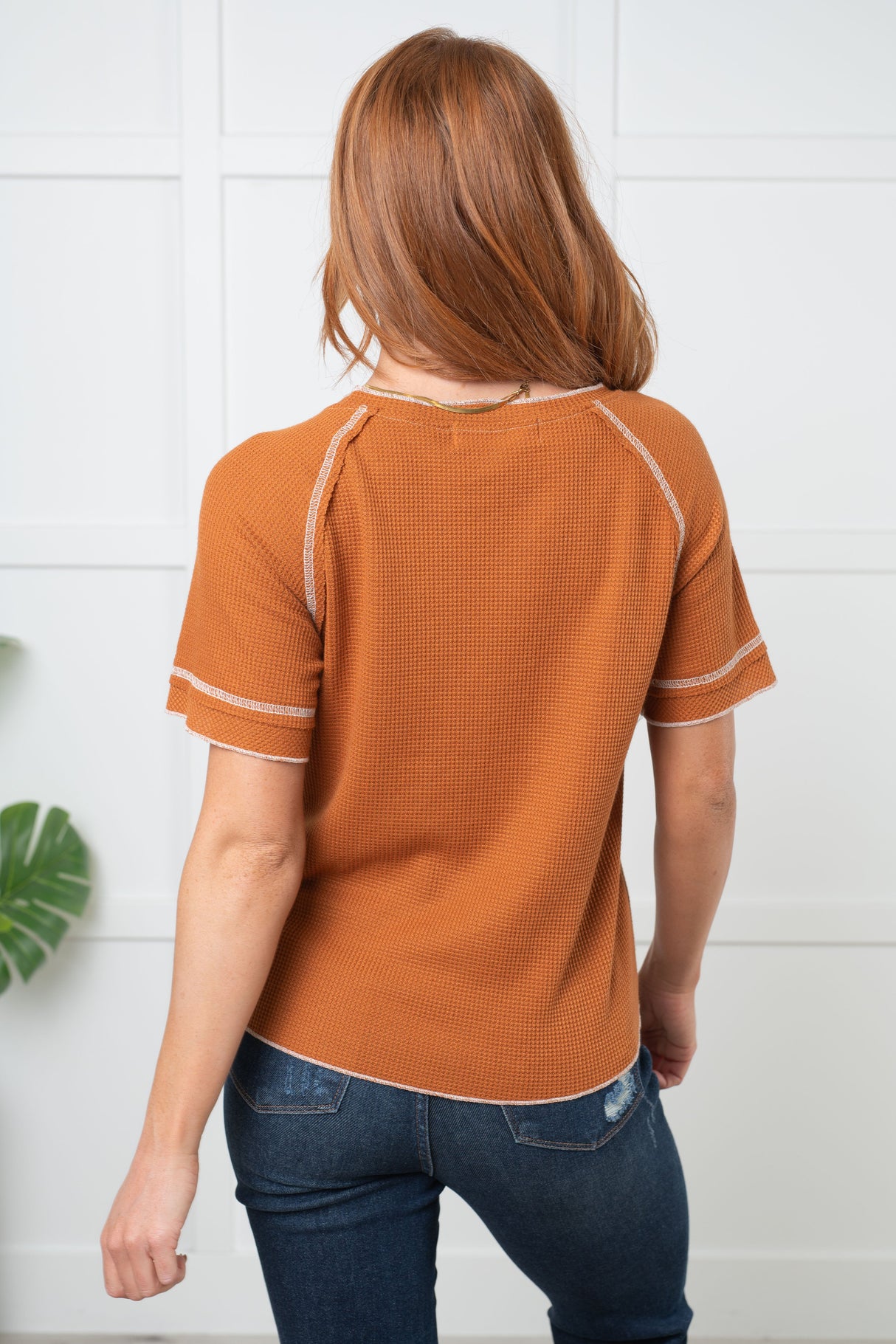 Camiseta de punto gofre Heartbreaker en color castaño