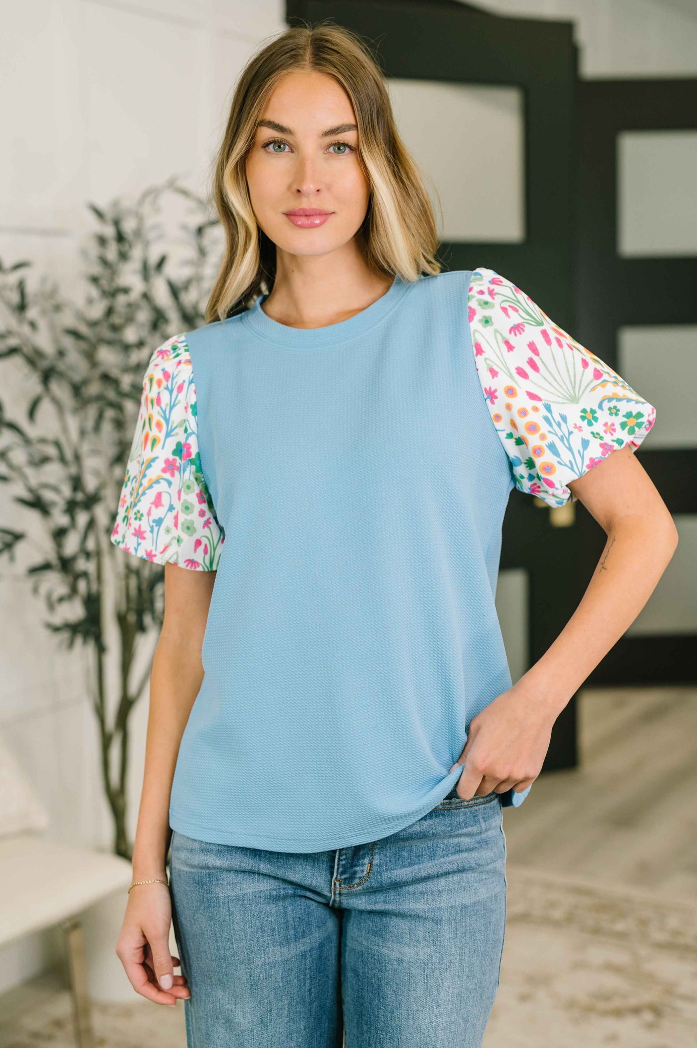 High Expectations Contrast Puff Sleeve Blouse