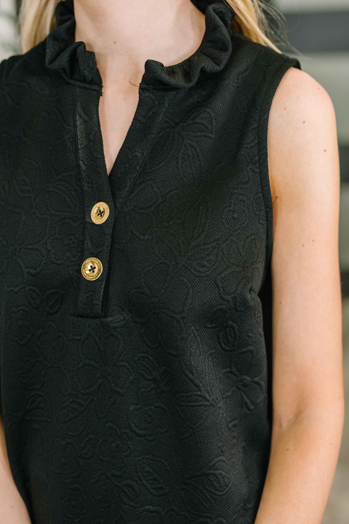 High Tide High Neck Embossed Sleeveless Dress in Black