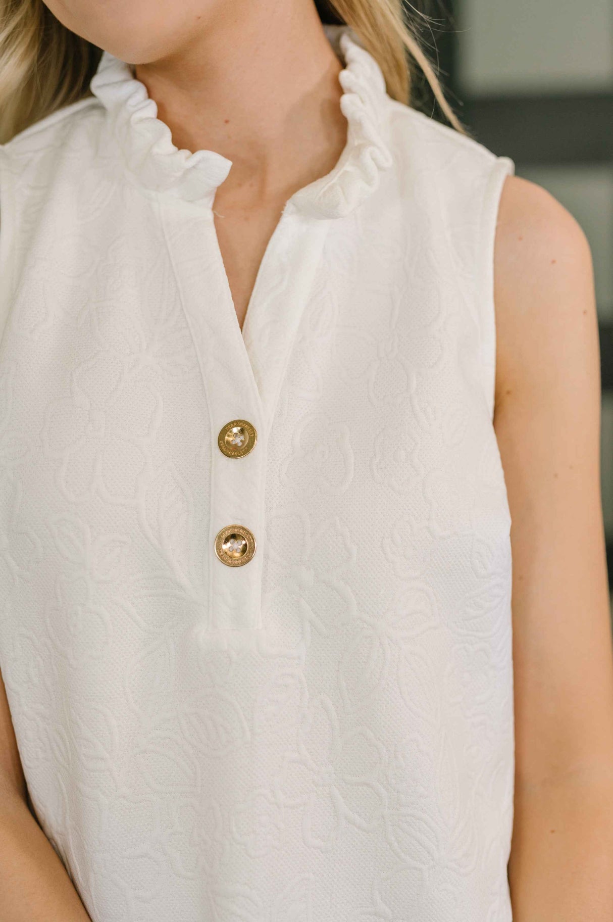 High Tide High Neck Embossed Sleeveless Dress in Off White
