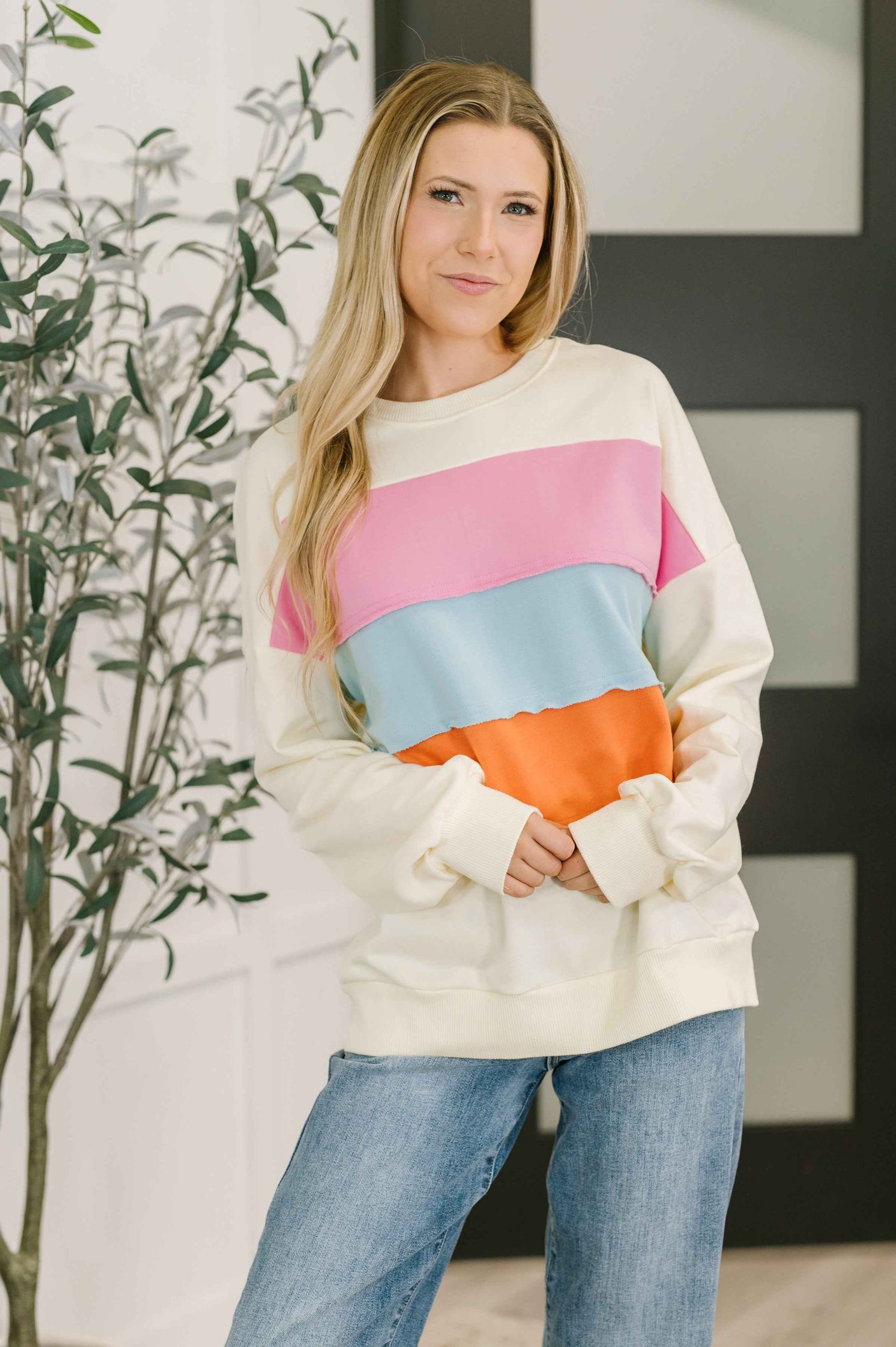 Humor Me Color Block Relaxed Pullover