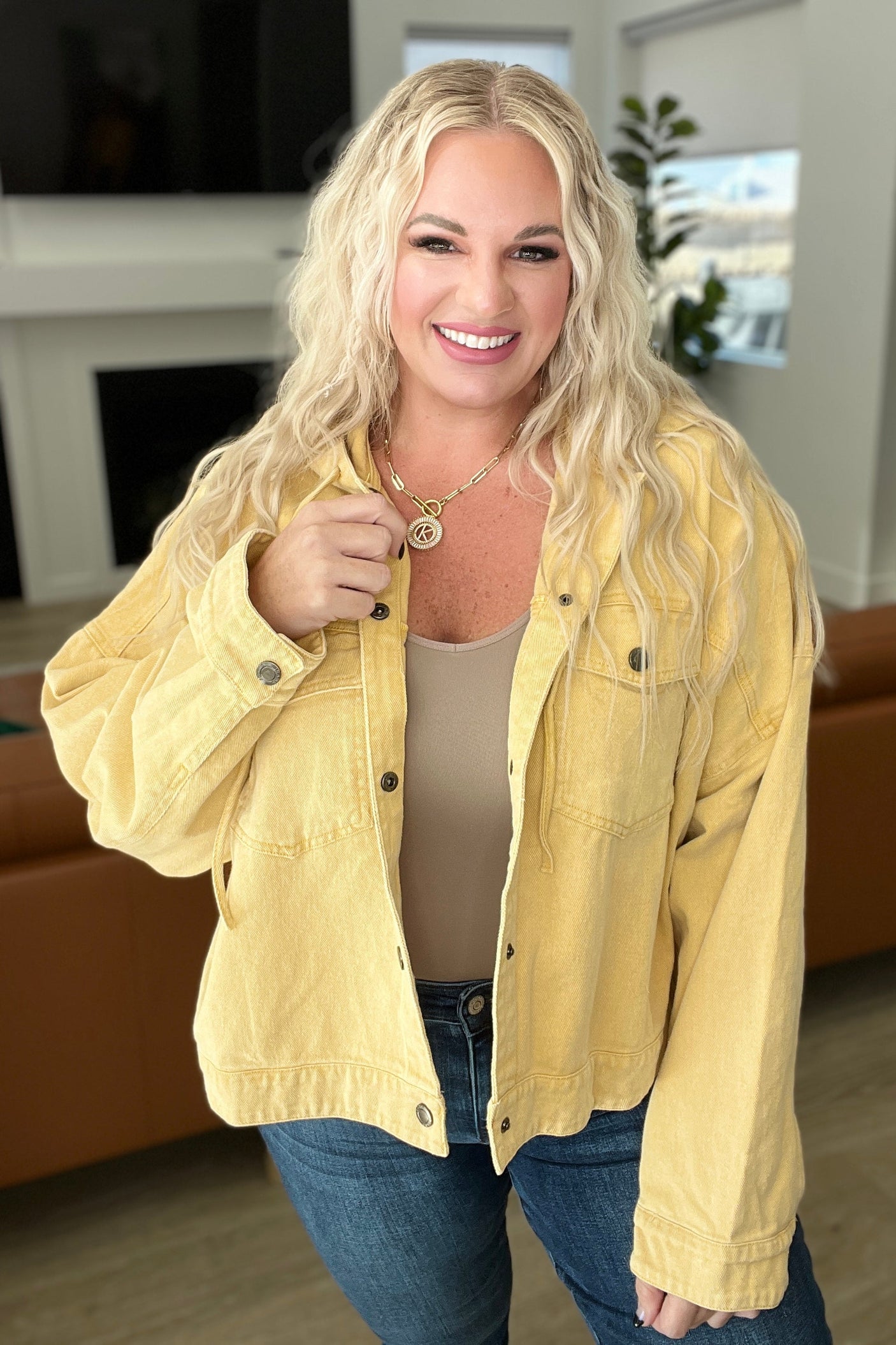 Cropped Hooded Denim Jacket in Mustard - Liarian Unlimited Boutique