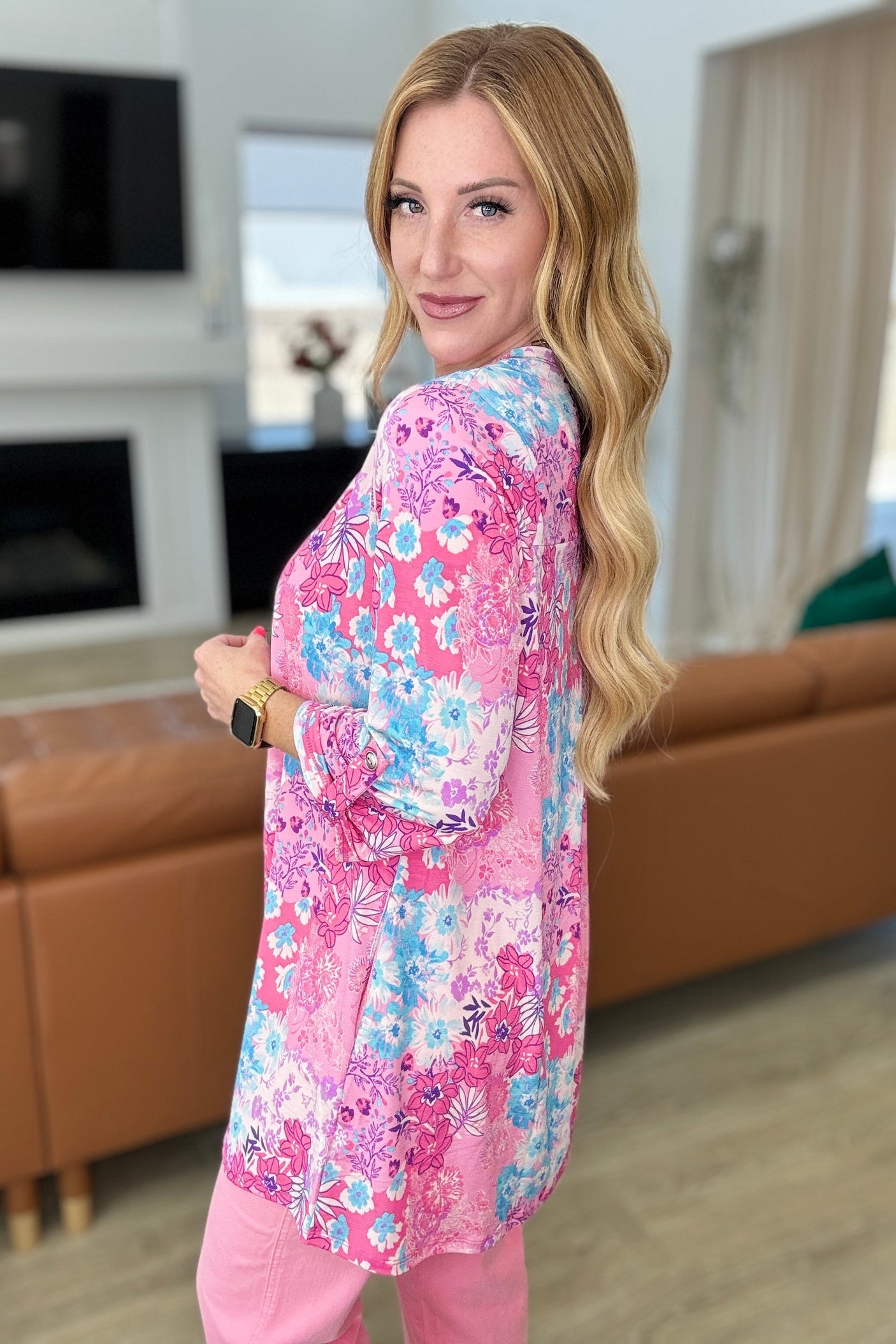 Lizzy Cardigan in Pink Patchwork Floral - Liarian Unlimited Boutique