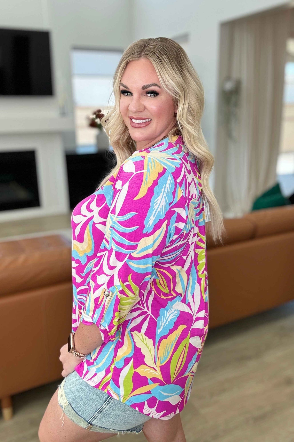 Lizzy Top in Magenta and Lime Palm - Liarian Unlimited Boutique