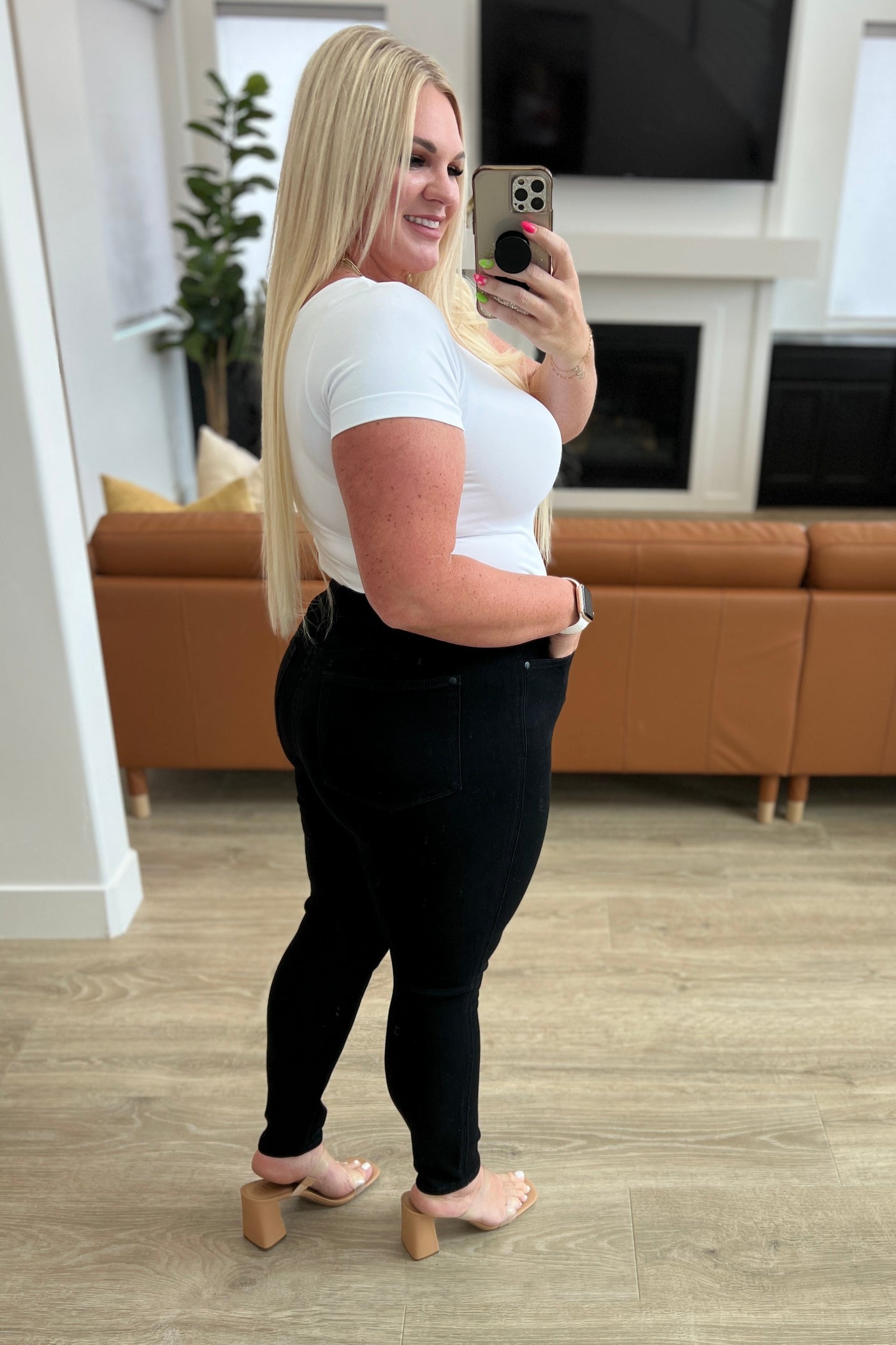 Audrey High Rise Control Top Classic Skinny Jeans in Black - Liarian Unlimited Boutique