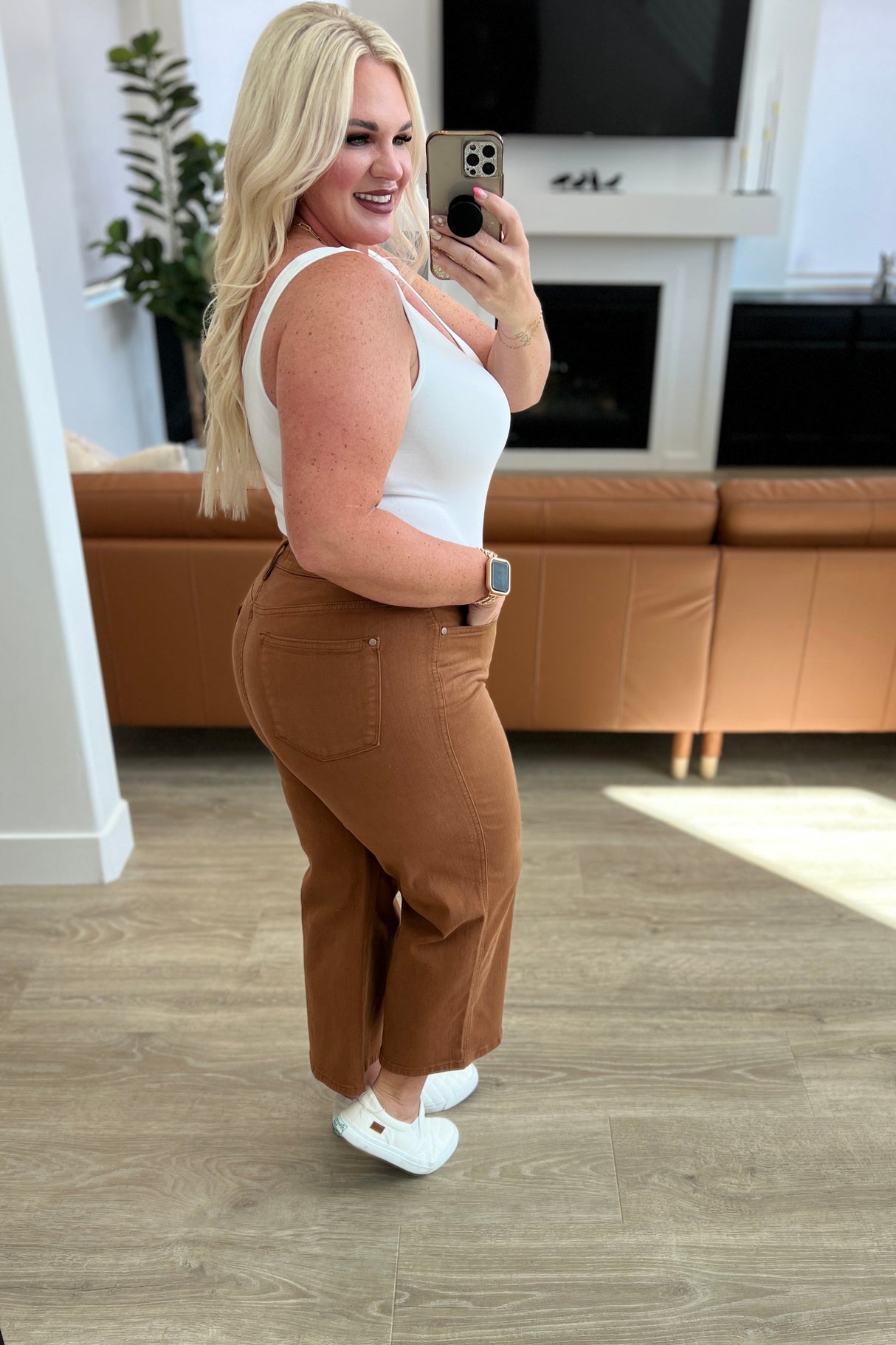 Briar High Rise Control Top Wide Leg Crop Jeans in Camel - Liarian Unlimited Boutique