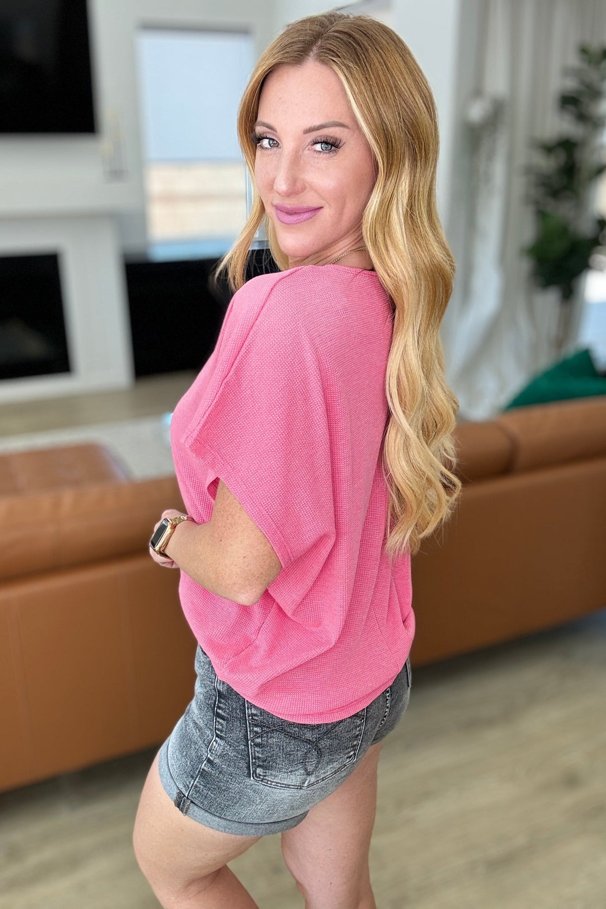 Top de punto gofre Big Sky Country en rosa intenso
