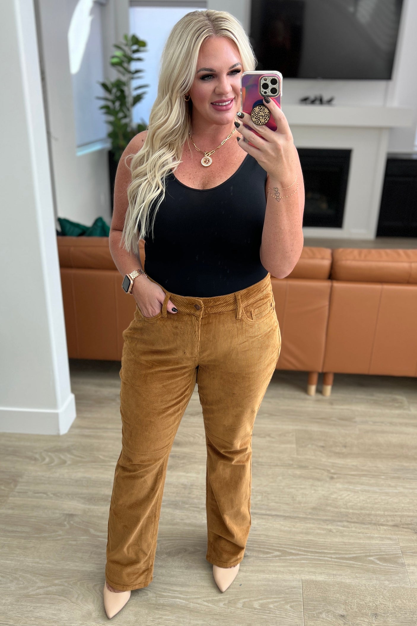 Cordelia Bootcut Corduroy Pants in Camel - Liarian Unlimited Boutique