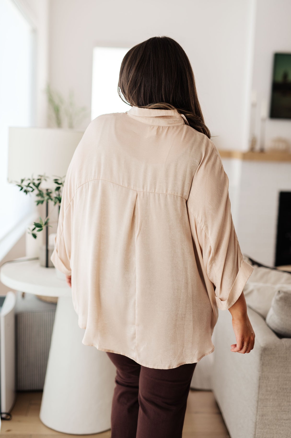 Top oversize de manga dolman "In Your Thoughts" en color champán