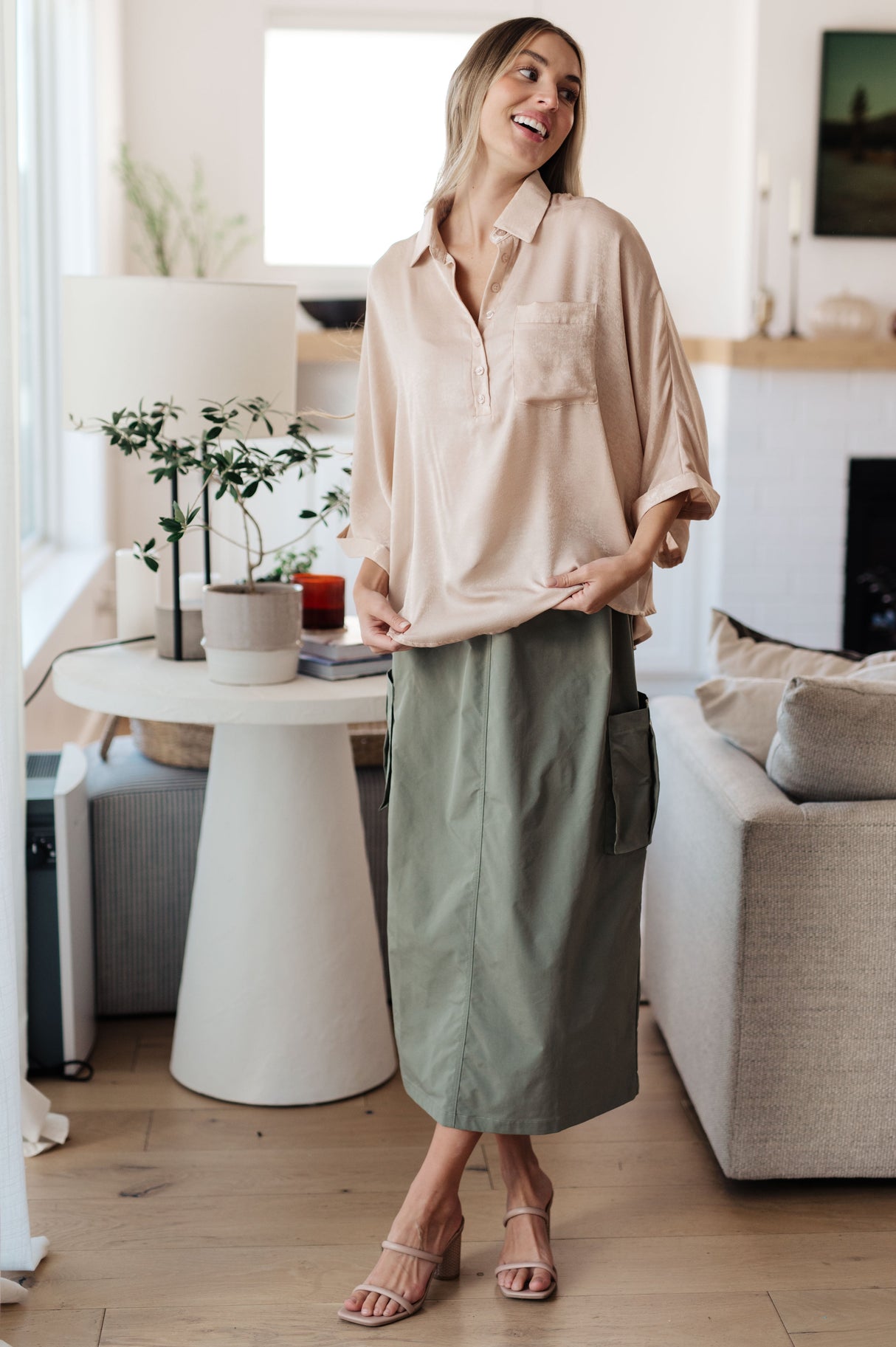 Top oversize de manga dolman "In Your Thoughts" en color champán