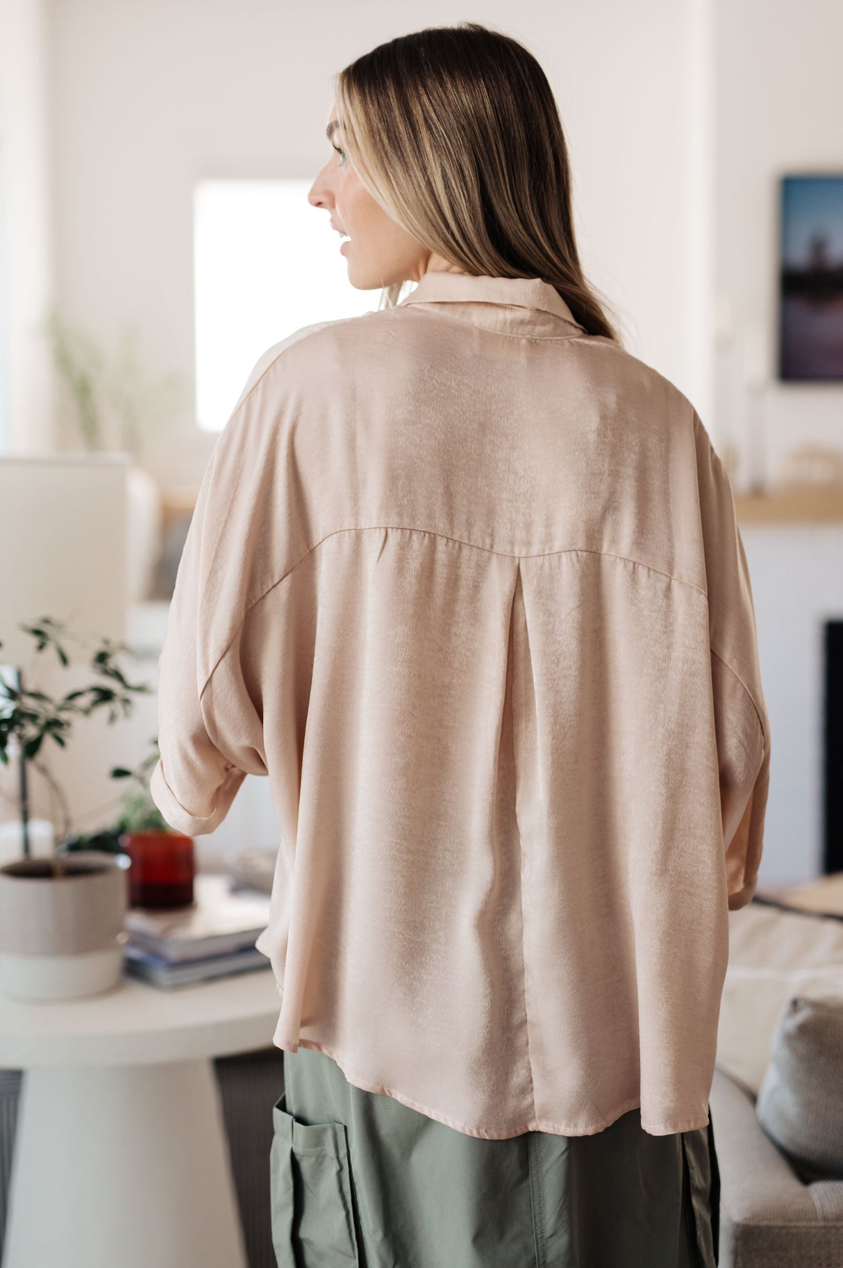 Top oversize de manga dolman "In Your Thoughts" en color champán