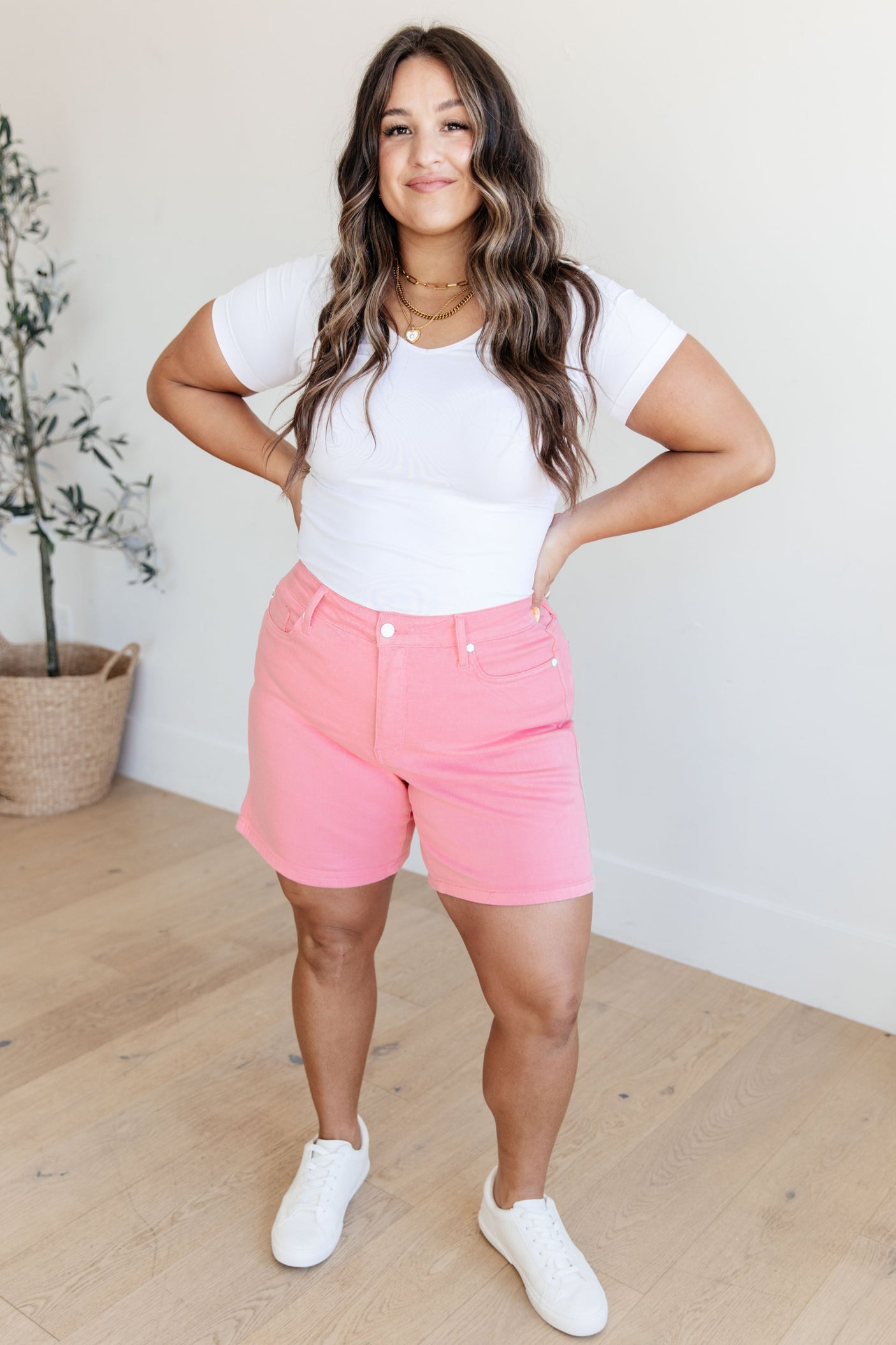 Jenna High Rise Control Top Cuffed Shorts in Pink - Liarian Unlimited Boutique